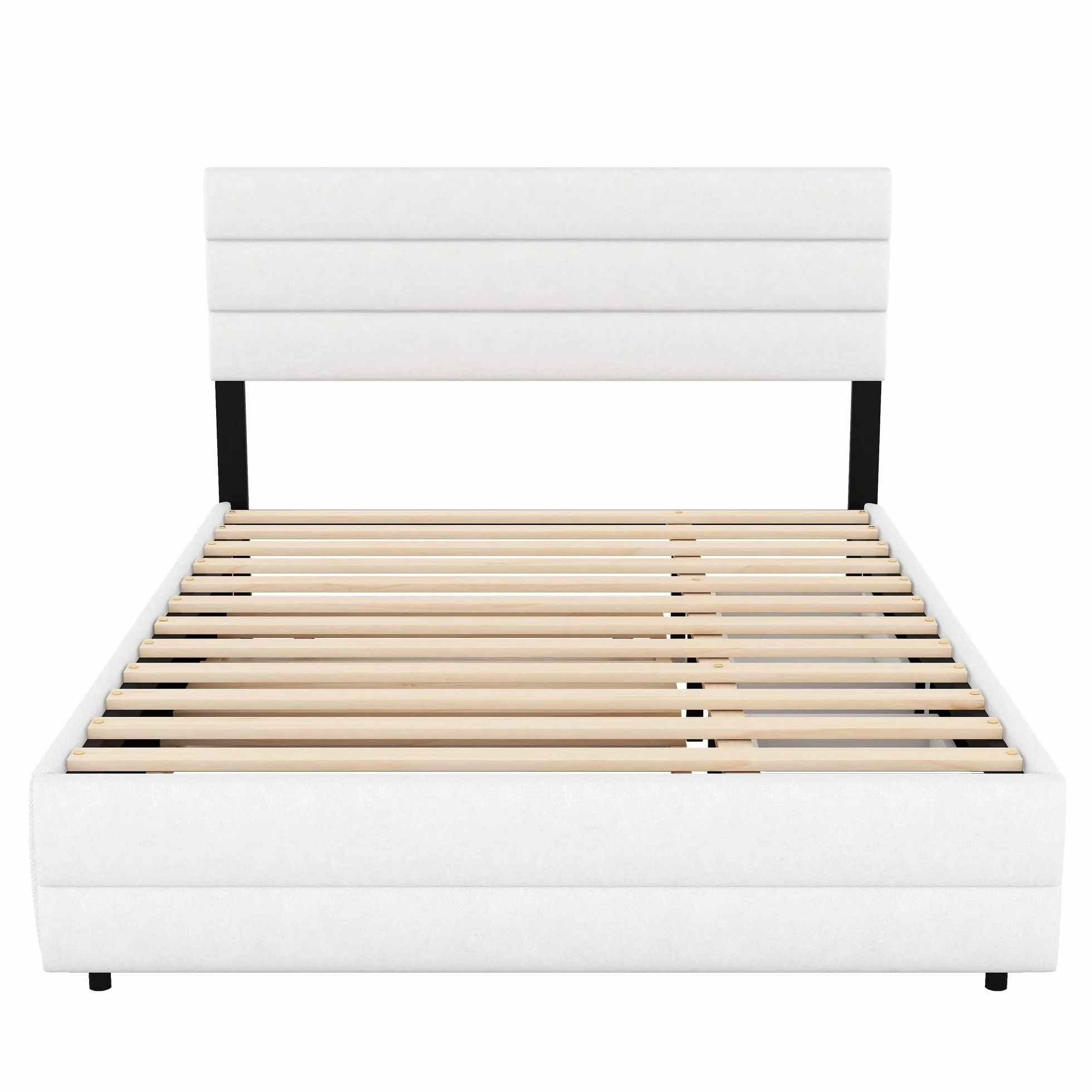 Moimhear Cama doble de plataforma con dos cajones con ruedas, 140 x 200 cm, para dos personas, beis