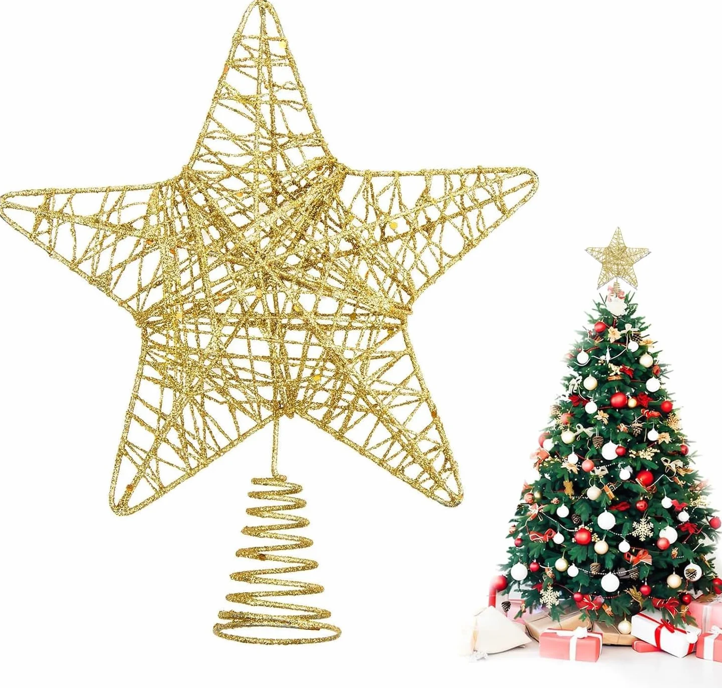 SULOLI Estrella para Àrbol de Navidad，Árbol de Navideña Topper，20 * 25cm Estrella Decoracion Navidad, Hogar, Fiestas Festivas