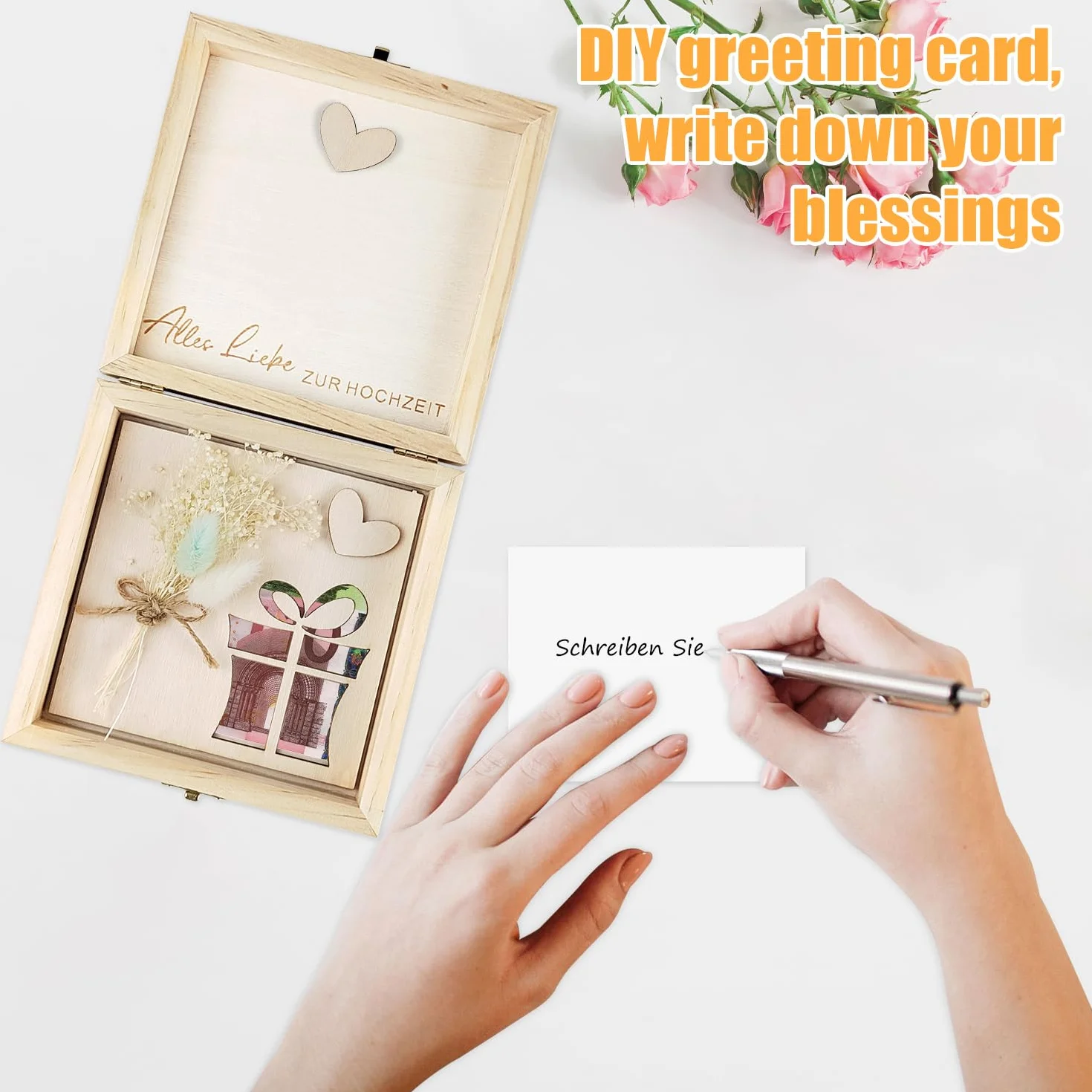 Regalo de dinero para bodas 14 × 14 × 3,5 cm color madera