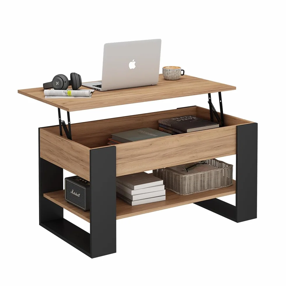 Vicco Mesa Baja Lifto, Roble/Antracita, 92 x 51 cm con función de elevación, con Tablero de Mesa Ajustable en Altura y Estructura Base Estable