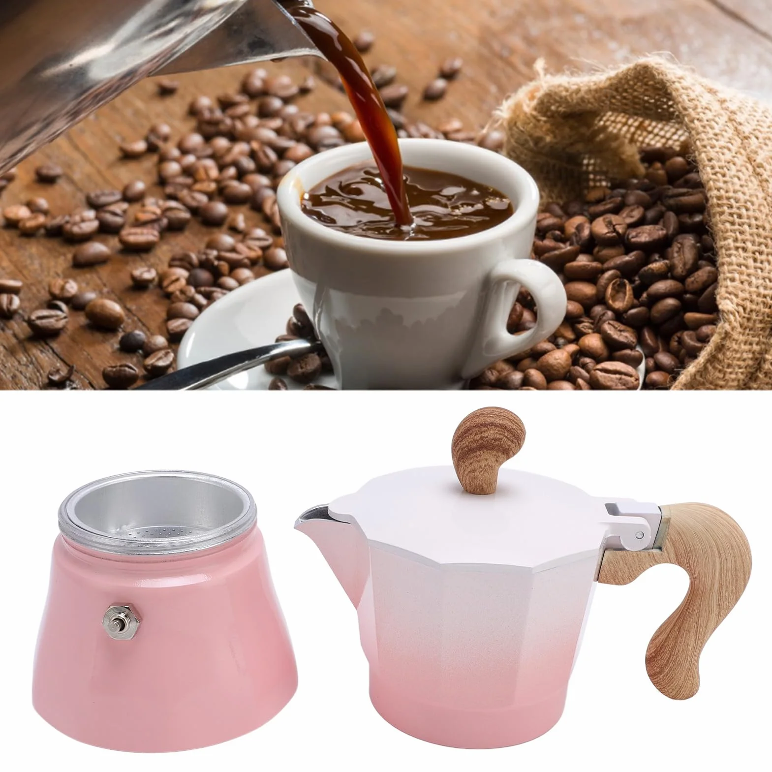 Percolador de Café para Estufa, Pot de Aluminio de Válvula Única 150ml, Gradient Pink