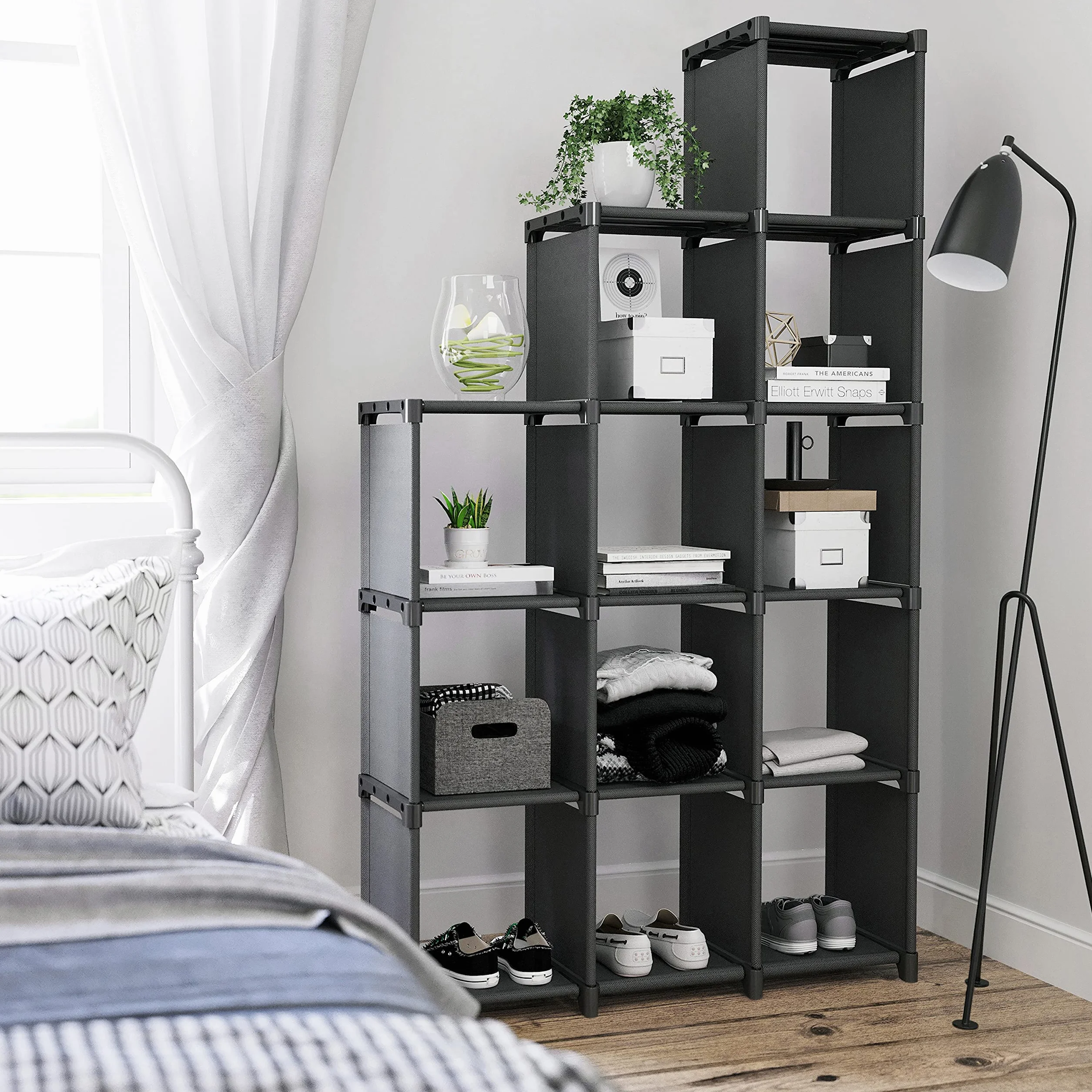 SONGMICS Estantería Modular 12 Cubos, Librería Abierta, Armario Almacenaje Negro LSN12BK