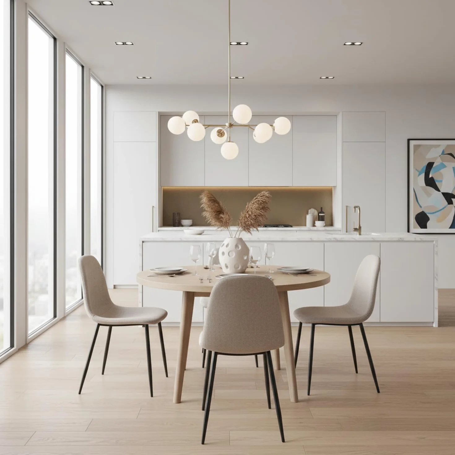 Homy Casa Juego de 4 sillas de Comedor de Tela Suave flameada, sillas Laterales escandinavas con Patas de Metal Negro para Cocina, Comedor, Sala de Estar, Dormitorio, Beige Oscuro