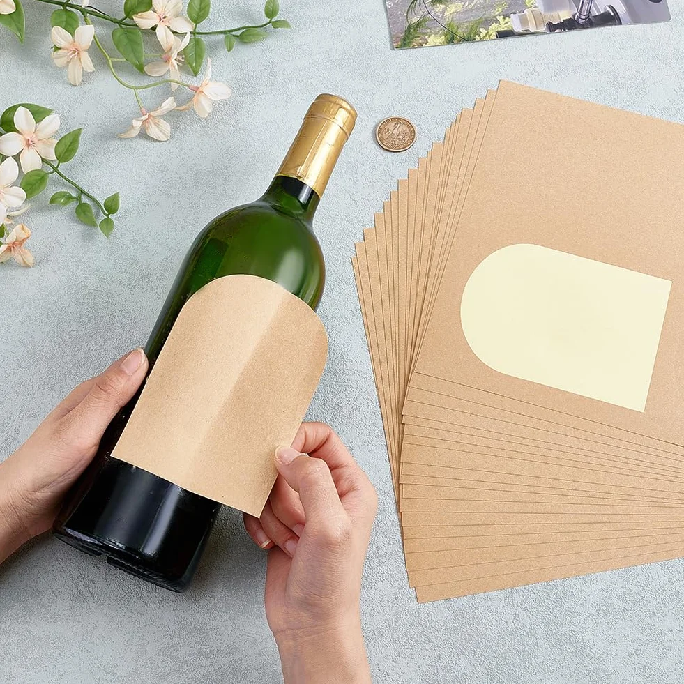 PH PandaHall 80pcs Etiquetas adhesivas impermeables Kraft botella vino 12 x