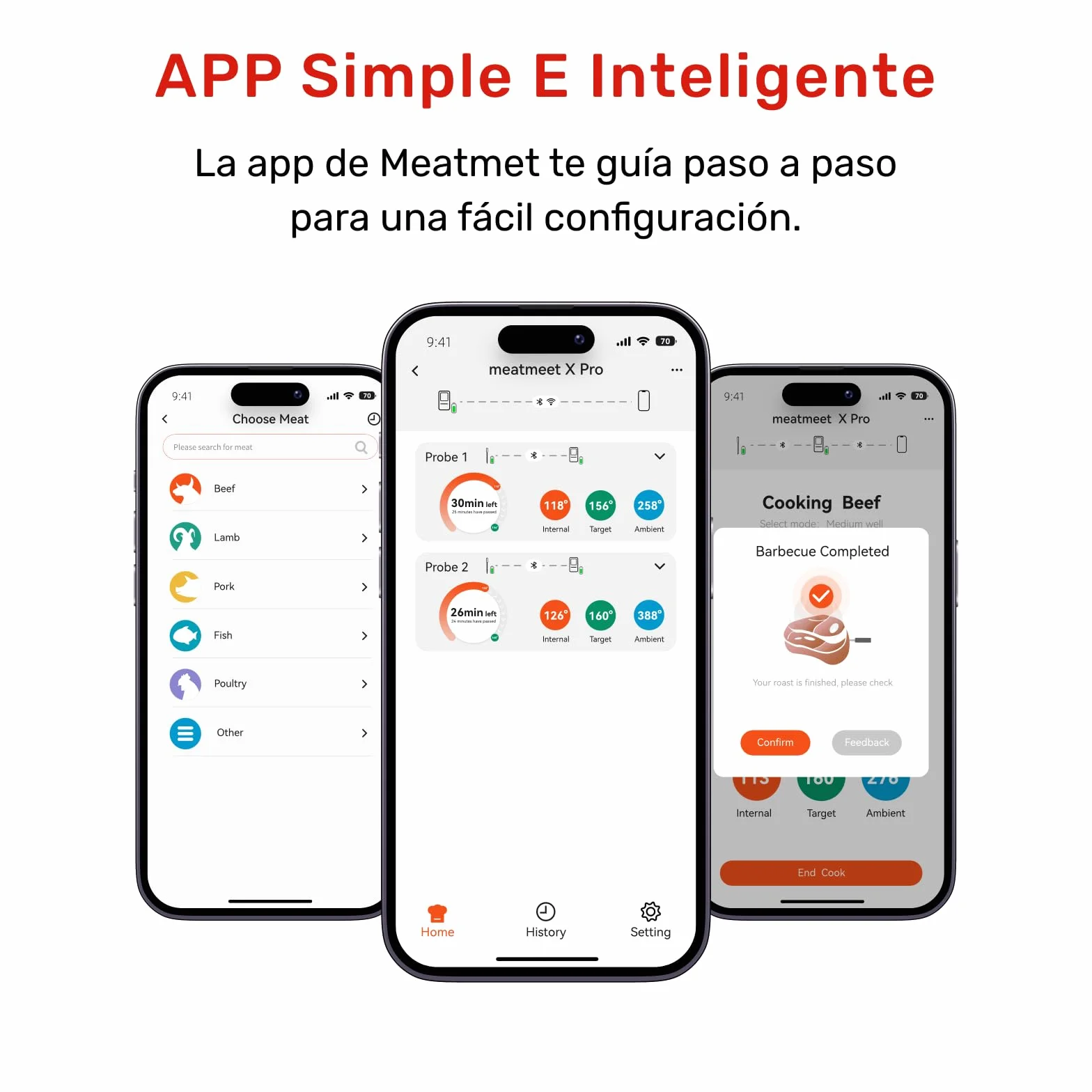 X Pro Termómetro para Carne con Bluetooth y WiFi, 2 Sondas 6 Sensores, Pantalla LED, IP69 Impermeable​, resistente al calor hasta 582°C, Termometro Carne para BBQ, Grill, Cocina, Asador
