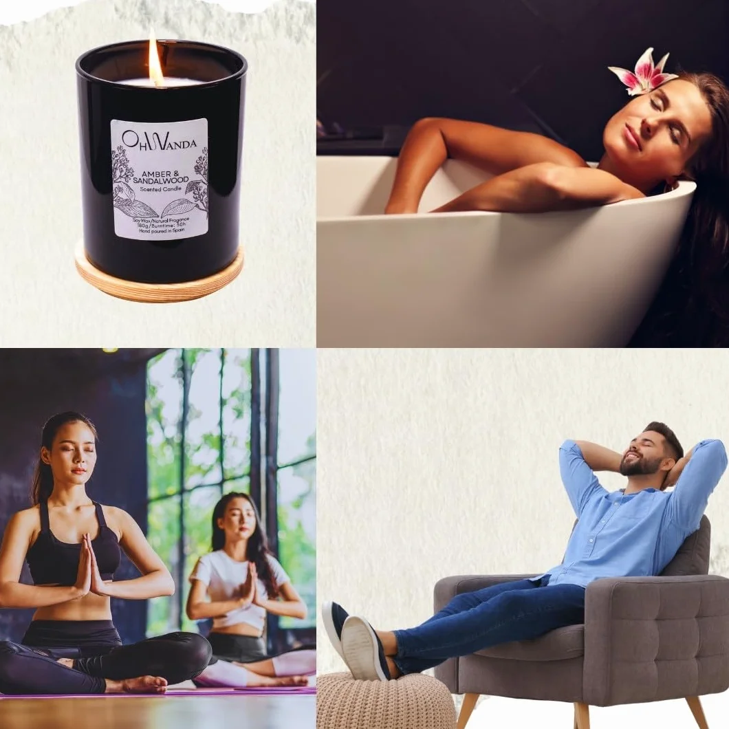 Velas Aromáticas Perfumada Ámbar Sándalo, Fragancia Larga Duración 50h, Cera Soja Natural 180g para tu Hogar sin Tóxicos, Aromaterapia Relajante, Regalo hombre, Hecha en España