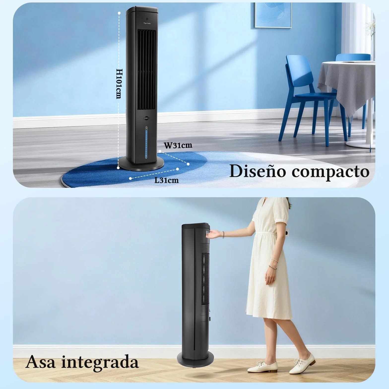 Taylor Swoden Climatizador Evaporativo Silencioso 5 en 1 con Tecnología ION y Difusor de Aromas, Enfriador de Aire, 5L, Oscilación 75°, 3 Velocidades/Modos, Temporizador 7h, Mando a Distancia, Negro