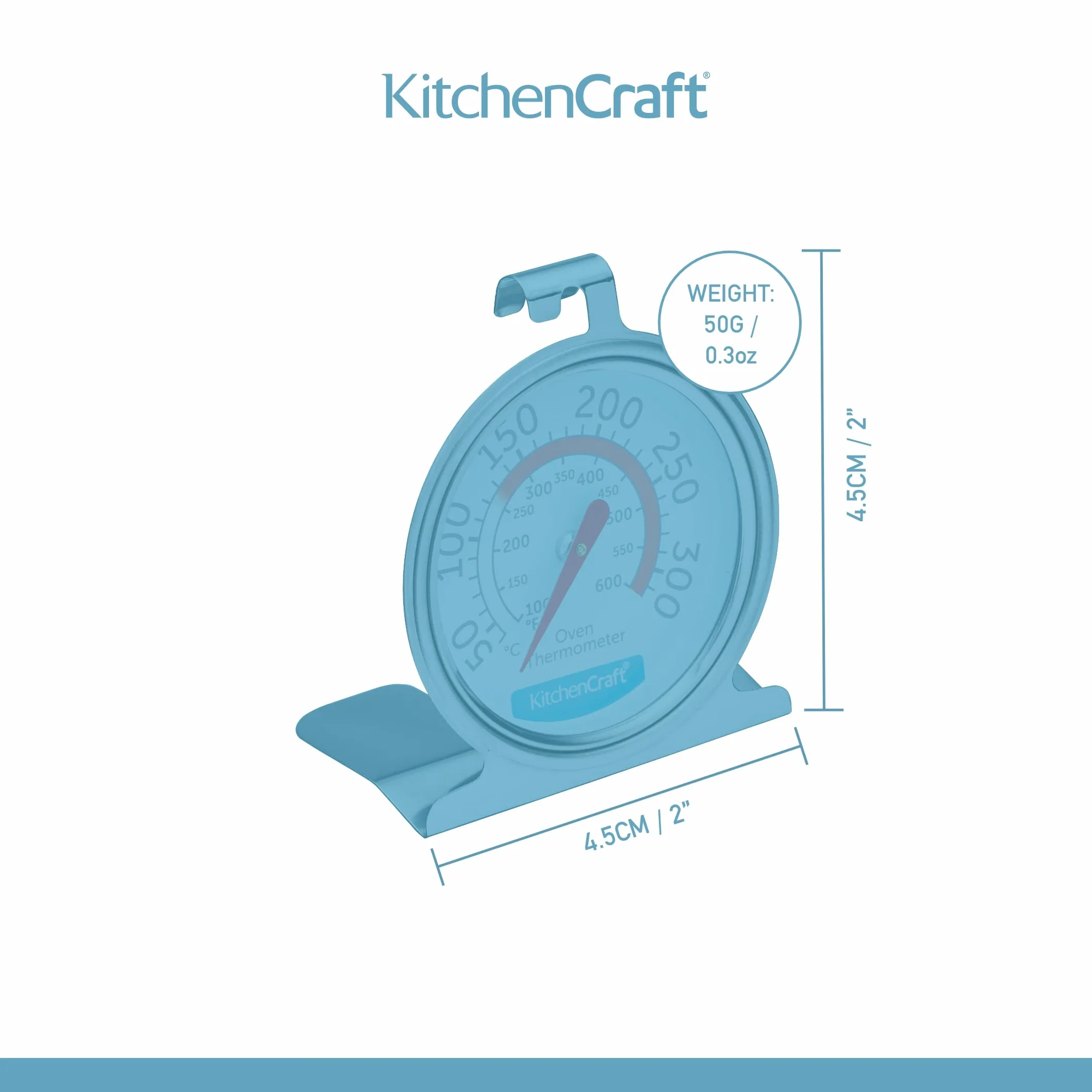 Kitchencraft Termómetro para horno 50ºC a 300ºC, Acero, Plateado, 4.3x6.6x8 cm, una unidad