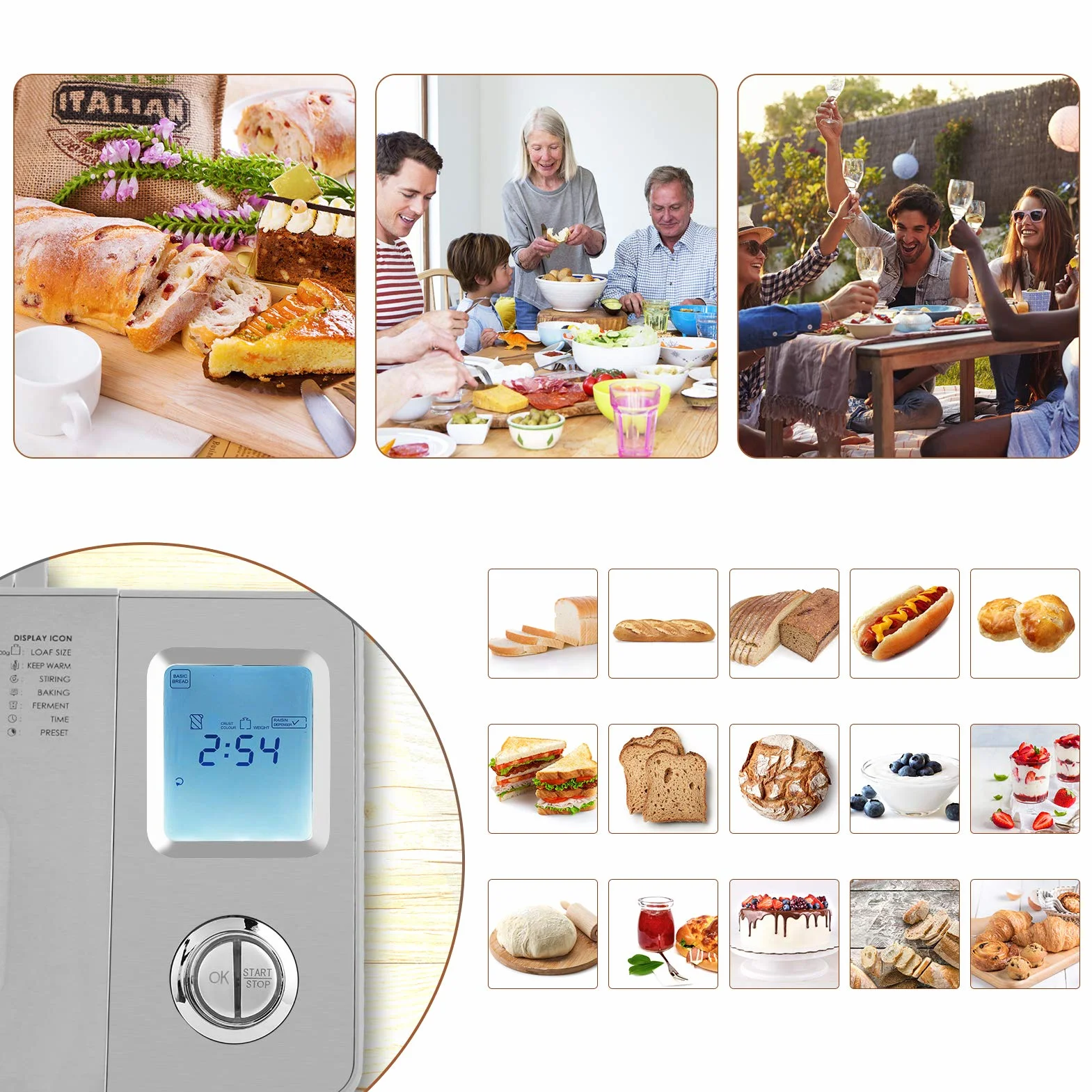 Panificadora 550W, Panificadora automática con 25 programas, Capacidad 500-1000g
