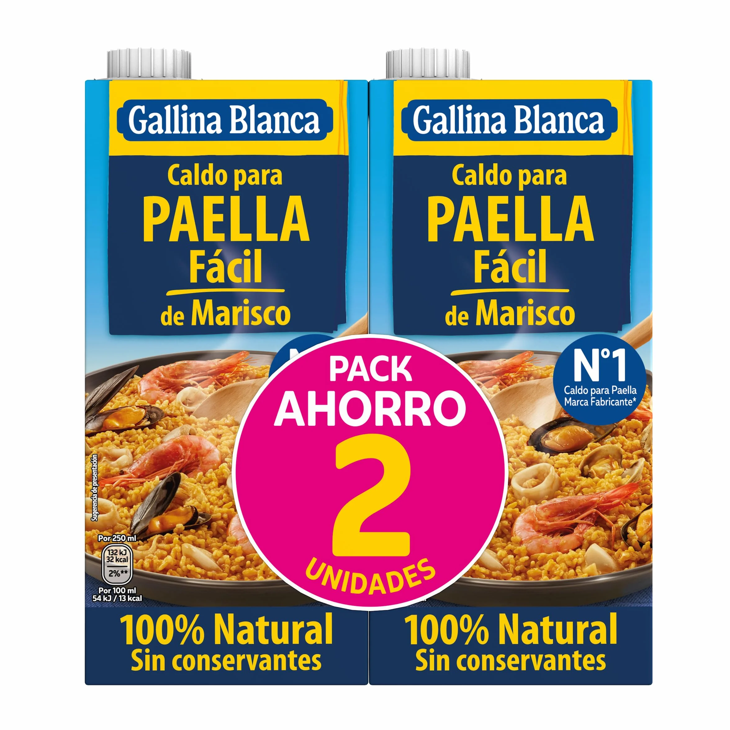 Gallina Blanca Caldo para Paella Fácil de Marisco Natural 1L Paquete de 2