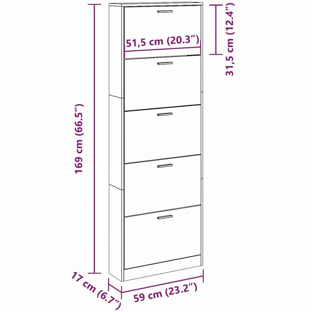 vidaXL Zapatero de Madera Blanco 5 Compartimentos Mueble Almacenaje de Zapato