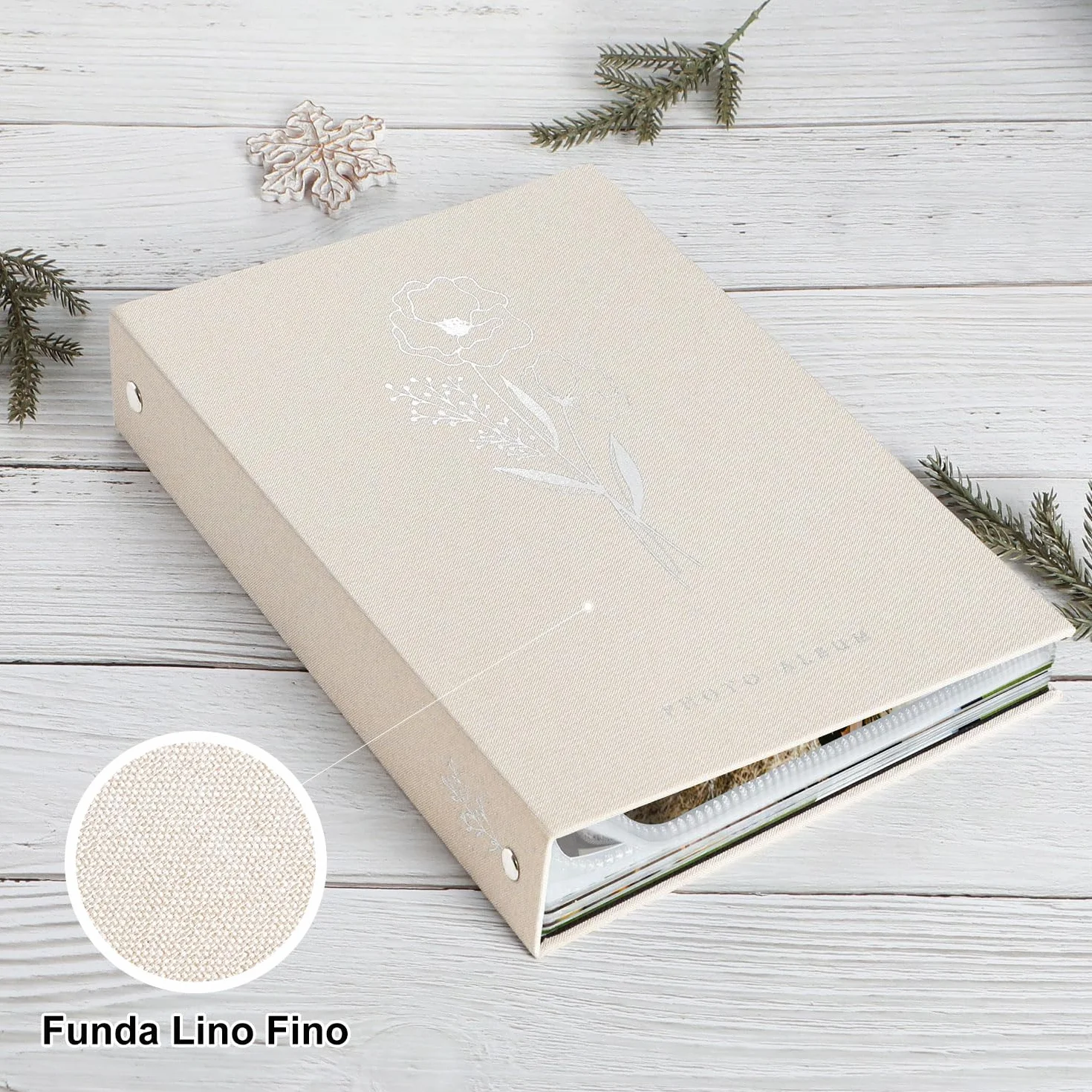Lanpn Álbum de fotos de A5 50 fotos, Pequeño Funda de lino Album de fotos vertical bolsillos Beige