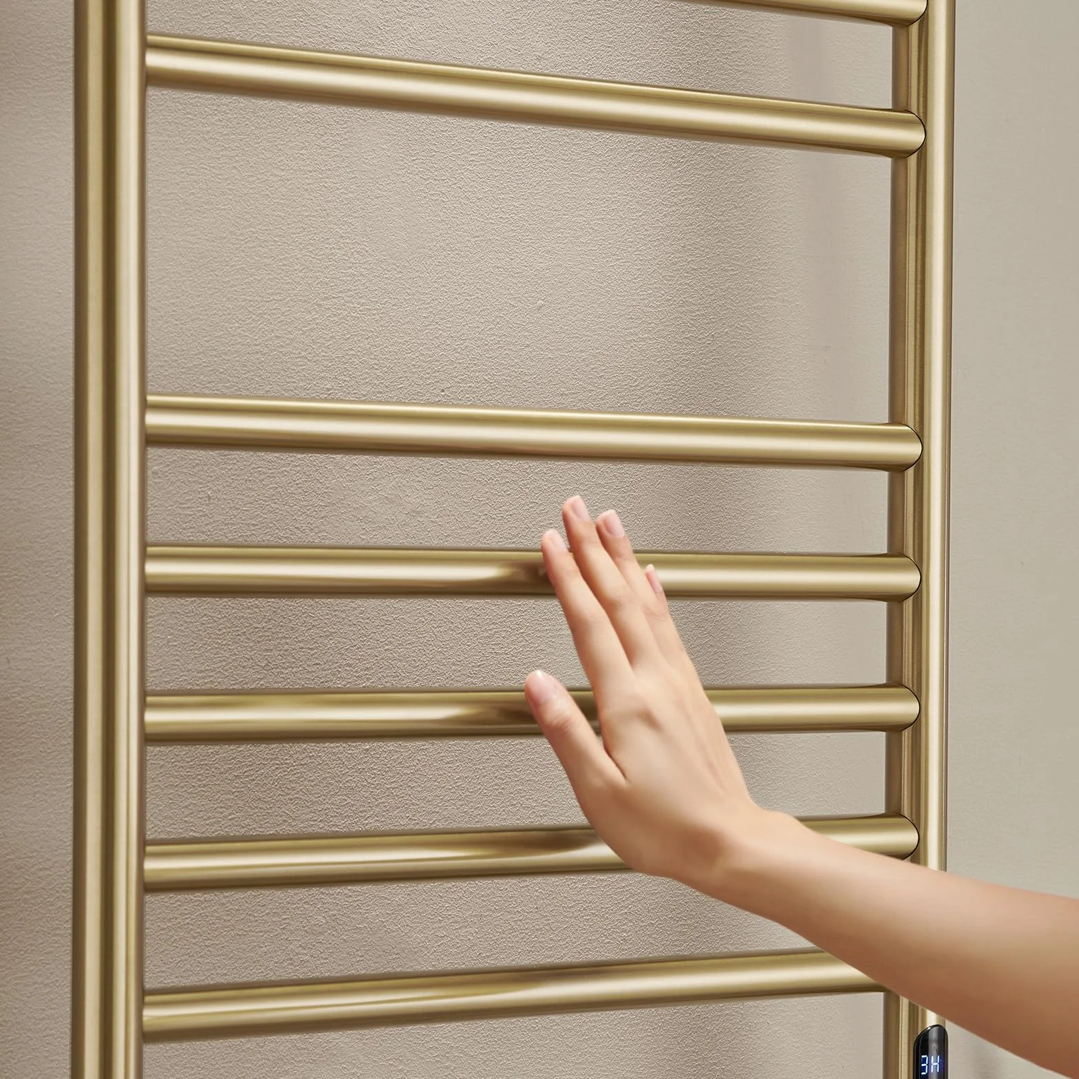 ESOP Radiador Toallero Eléctrico Baño Oro 162 W Radiador Calienta Toallas de Toallero, 110x52x12 cm Toallero Calentado para Baño, Inteligente de Temperatura Constante Calentador de Toallas Pared