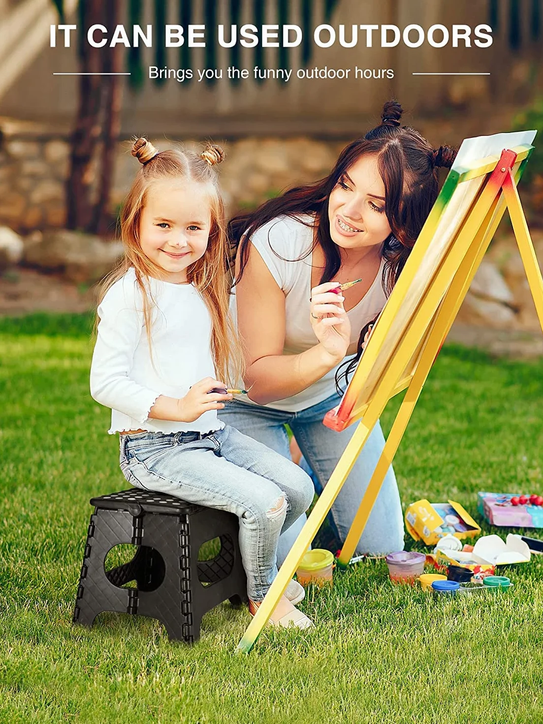 House Day 27 cm Taburete Plegable para niños – Caminar Pie Niño Plegable Taburete de plástico Silla Plegable Taburete Plegable Taburete Paso, Taburete para niños (Negro)