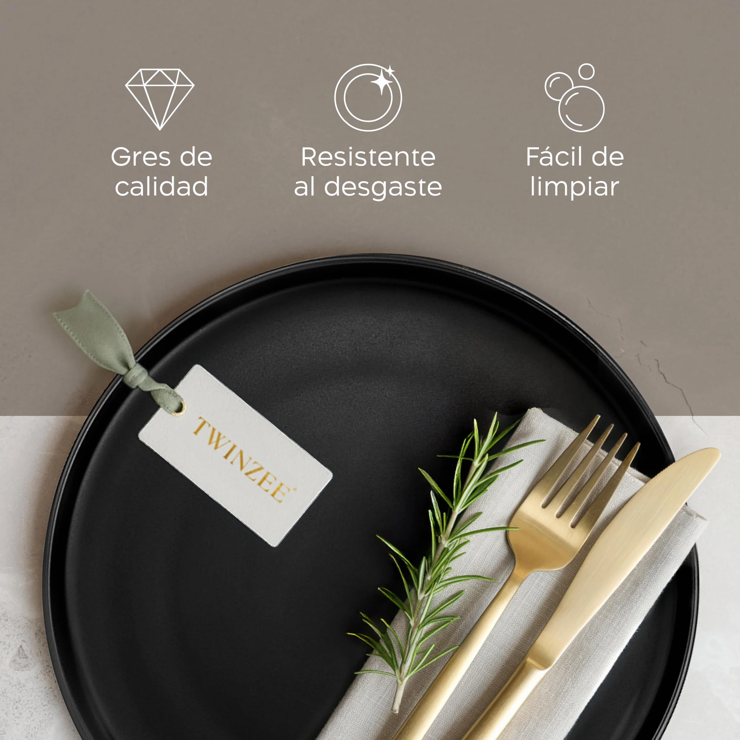 Twinzee Vajillas Completas 6 Personas, 24 Piezas - Aptos para Microondas - Vajilla Negra Mate - Set de Platos Elegante y Funcional - Colección Ebony