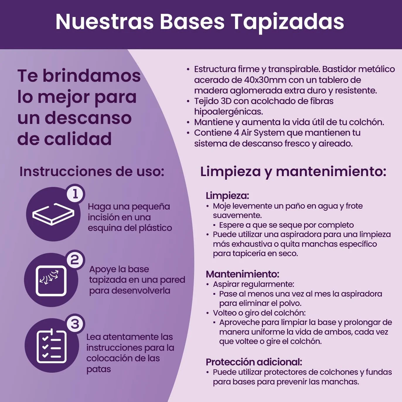mattfy - Base Tapizada 3D 90 x 190 Beige Extra Resistente con Gran Estabilidad y Barras de Refuerzo, Incluye 6 Patas metálicas roscadas de 25cm