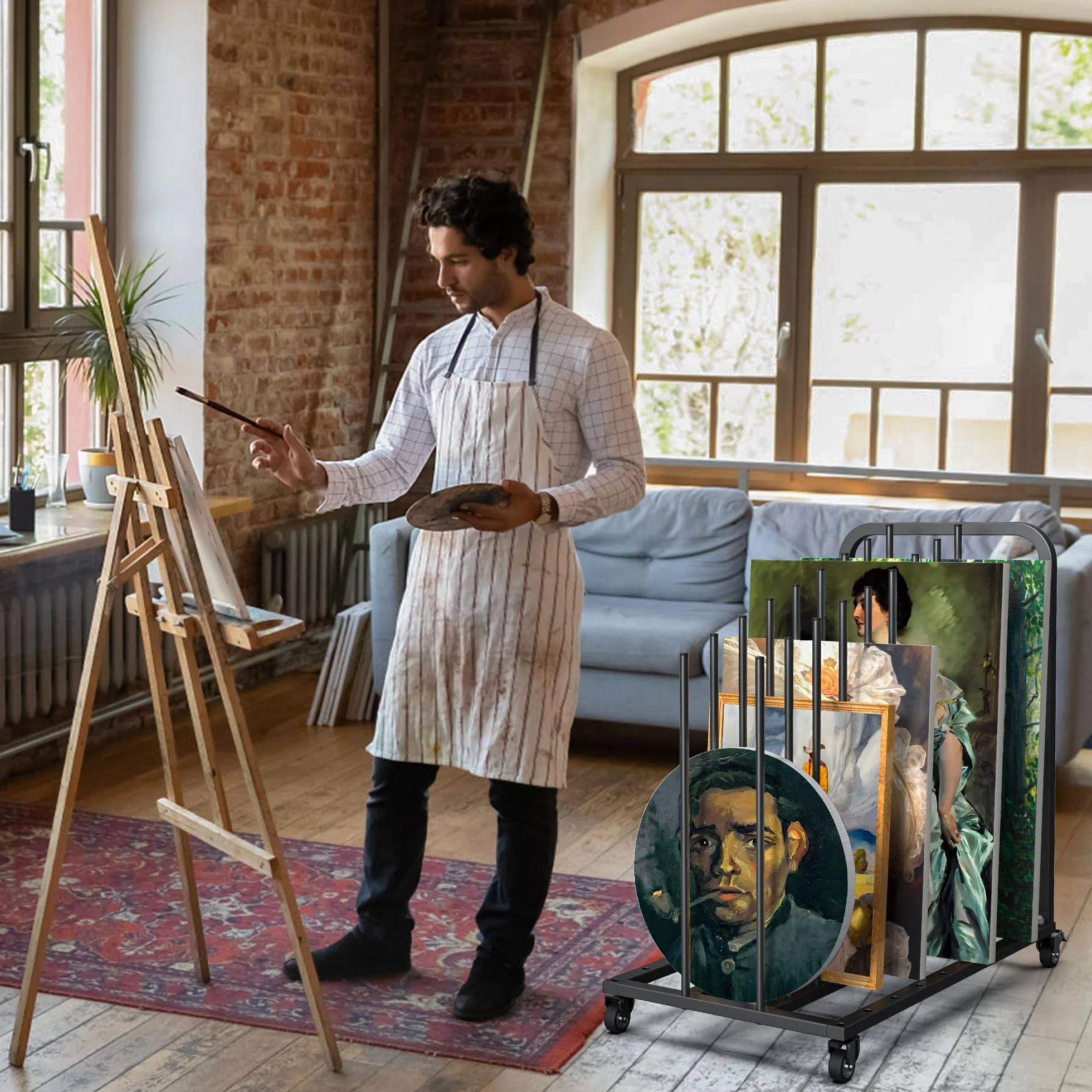 uyoyous Estante de secado de arte móvil 80 × 83 × 45 cm estante de secado para arte intervalo ajustable estante de secado de arte con ruedas freno para lienzos de arte, obras de arte, impresión