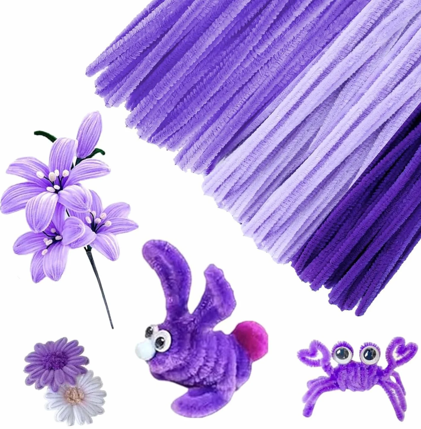 300 limpiadores de pipas, 3 limpiadores de pipas amarillos diferentes, alambre flexible para manualidades, 30 cm, limpiador de pipas de chenilla, proyectos de bricolaje (300 unidades, color