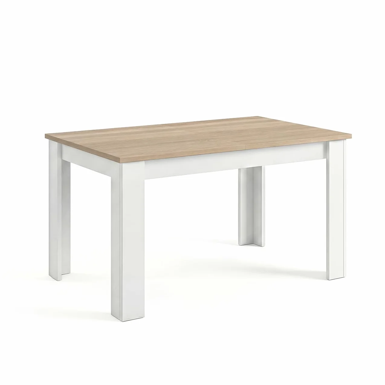 duehome | Mesa de Comedor Extensible, Mesa Rectangular, Modelo Sira, Acabado en Blanco Artik y Roble Canadian, Medidas: 123-173 cm (Largo) x 75 cm (Ancho) x 78 cm (Alto)