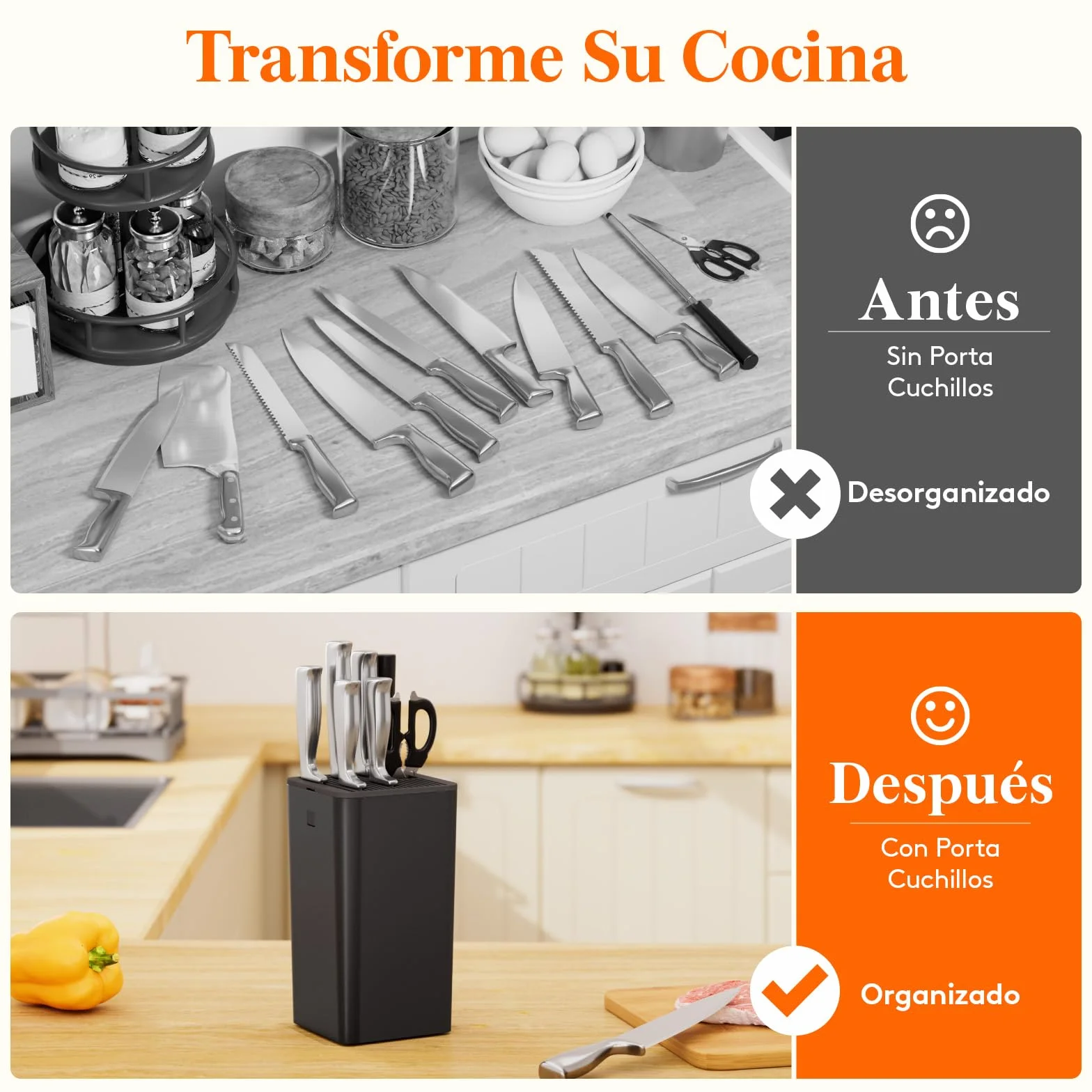 Lifewit Bloque Portacuchillos sin Cuchillos Soporte 15 Knives Ranura Tijeras Afilador Organizador Cocina Drenaje Blanco