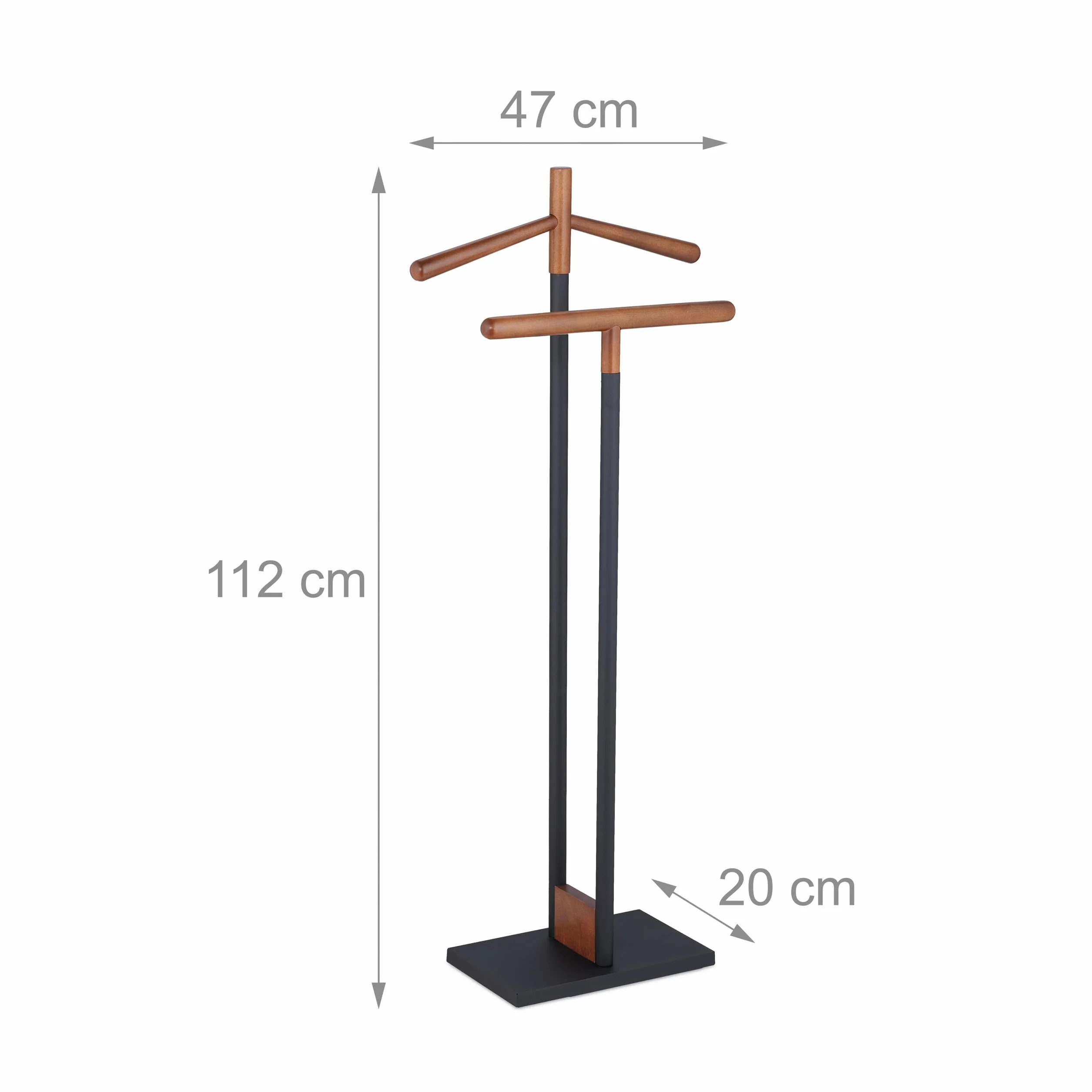 Relaxdays Mozo Perchero de Acero y Madera de Haya 112x47x20 cm Negro/Marrón