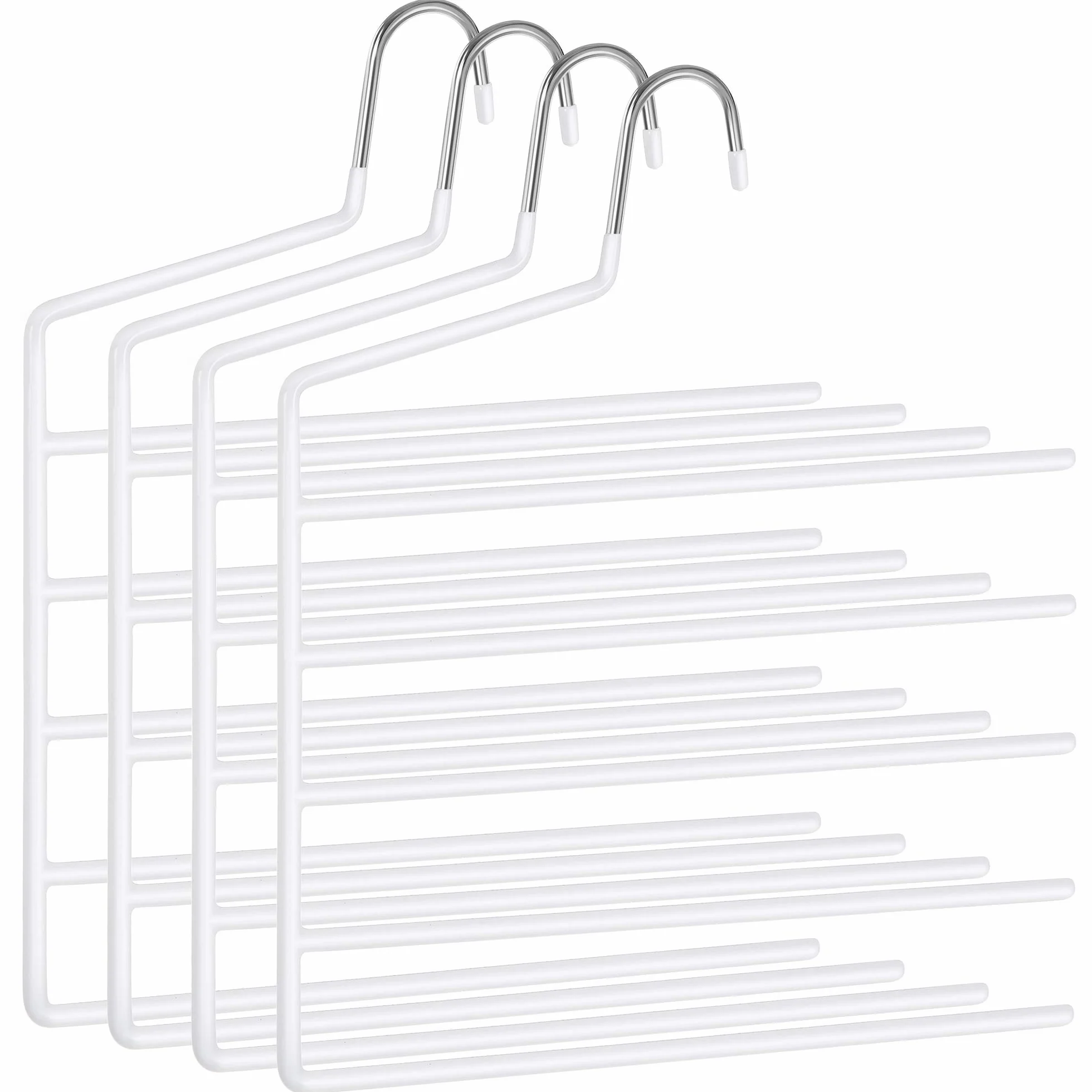 SONGMICS Percha para Pantalones múltiple, Paquete de 4, Percha Abierta, Ahorra Espacio, Organizador Antideslizante, Resistente con 5 Barras para Vaqueros, Toallas y Bufandas, Blanco CRI034W02