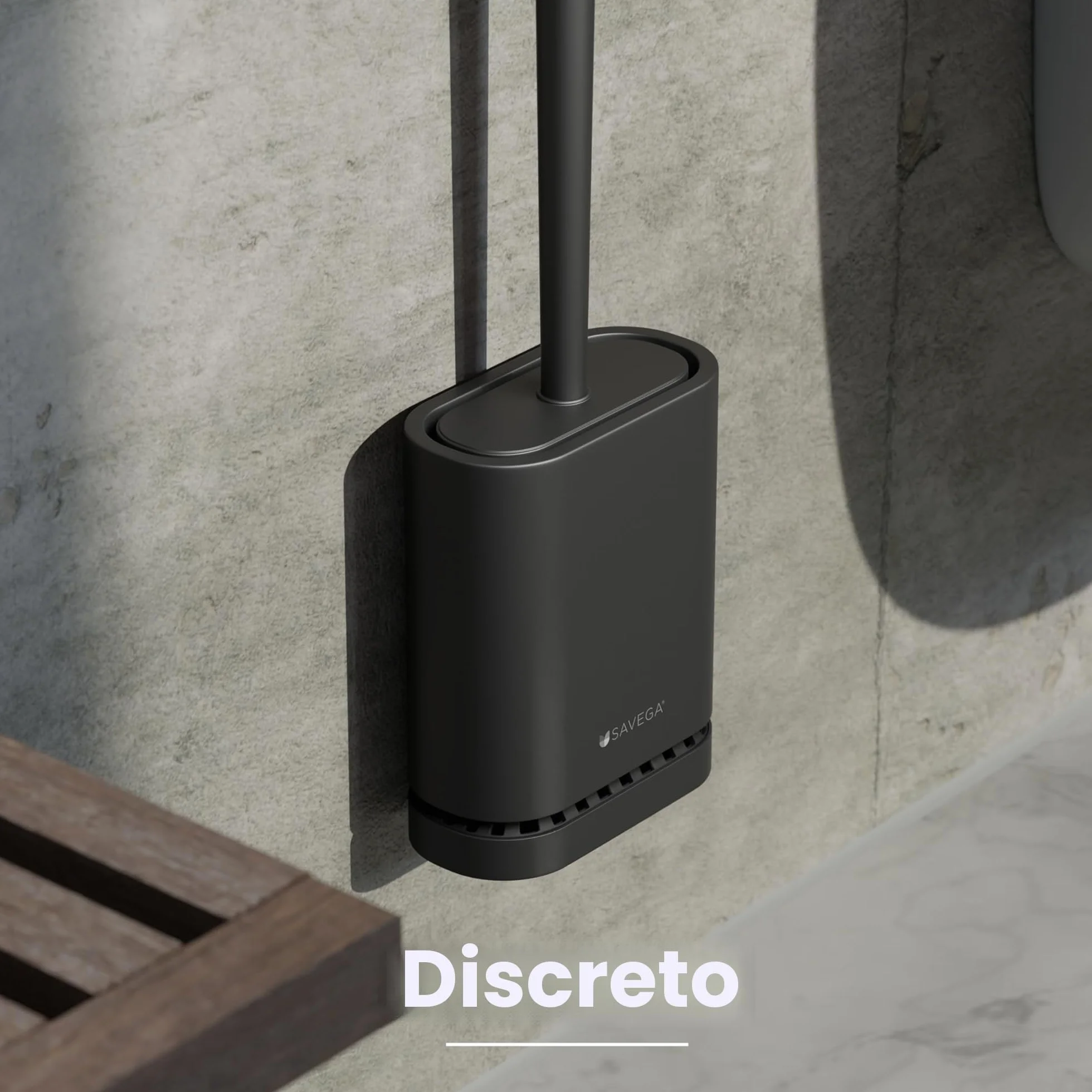 Escobilla WC Silicona con Cabezal Flexible SAVEGA – Escobillero de Pared sin Taladro (Negra Mate)