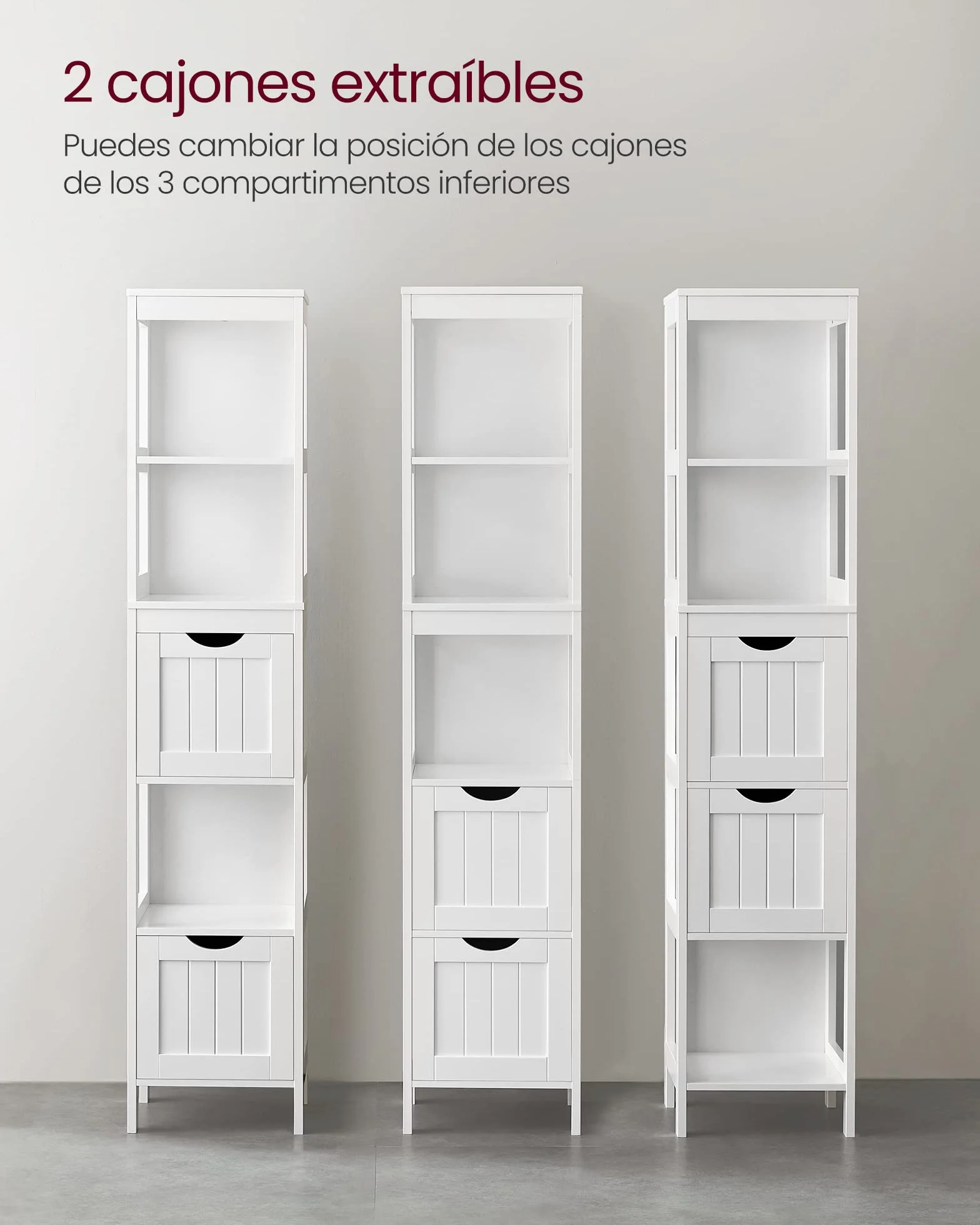 VASAGLE Mueble de Baño Armario Independiente Cómoda 2 Cajones 3 Compartimentos Blanco BBC66WT