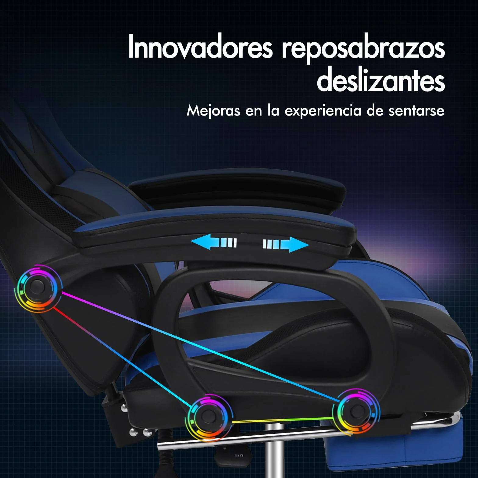 ALFORDSON Silla Gaming Ergonómica con Masaje LED y Reposapiés Telescópico, Cuero PU Azul