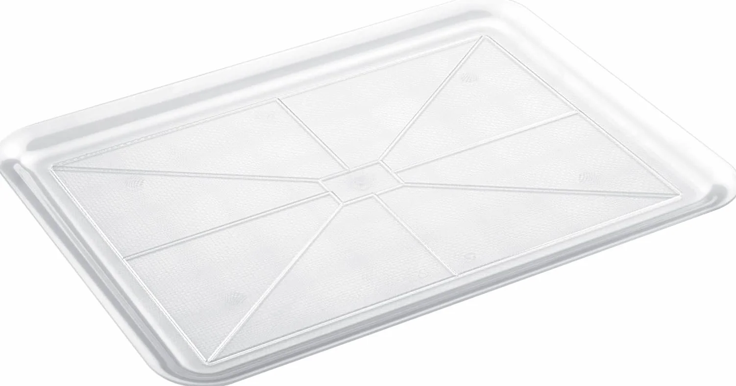 4 Bandejas de Plástico Duro, 50x37cm, Color Transparente, Bandeja Rectangular, para Servir, Autoservicio, Fast Food, Apto para Lavavajillas, Resistente, Plástico PS