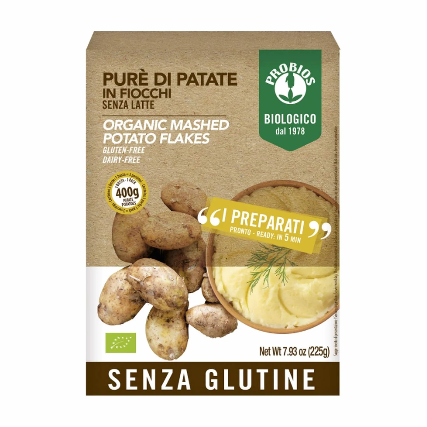 Probios Puré de patatas en copos orgánicos sin gluten 6 x 225 g