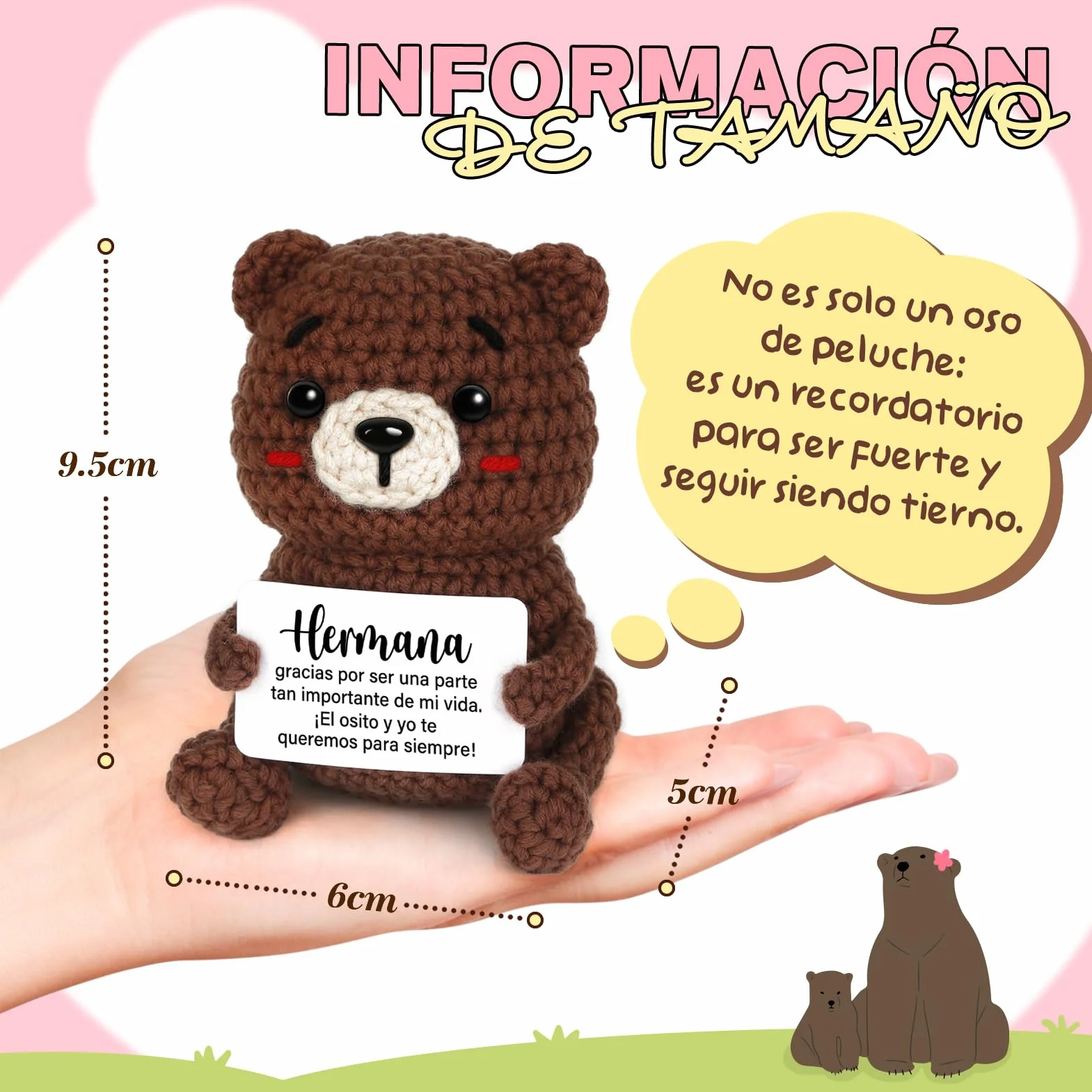 CheriGift Oso Positiva Regalo Hermana, Oso Hechas a Mano, Originales Regalo Hermana Cumpleaños, Día de San Valentín, Navidad 6 x 5 x 9.5 cm