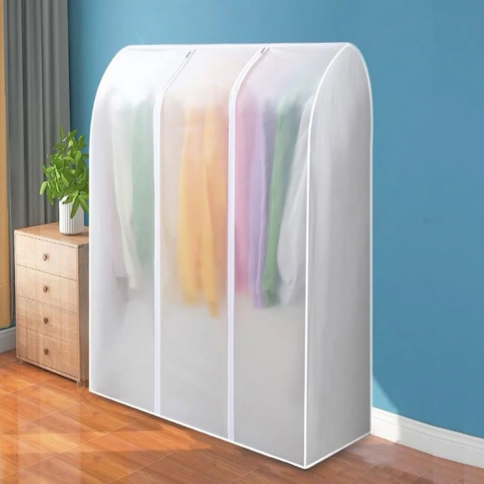 Funda translúcida de PEVA para ropa, protector de perchero a prueba de polvo para trajes y vestidos, 150 cm, protector antipolvo duradero para colgar ropa