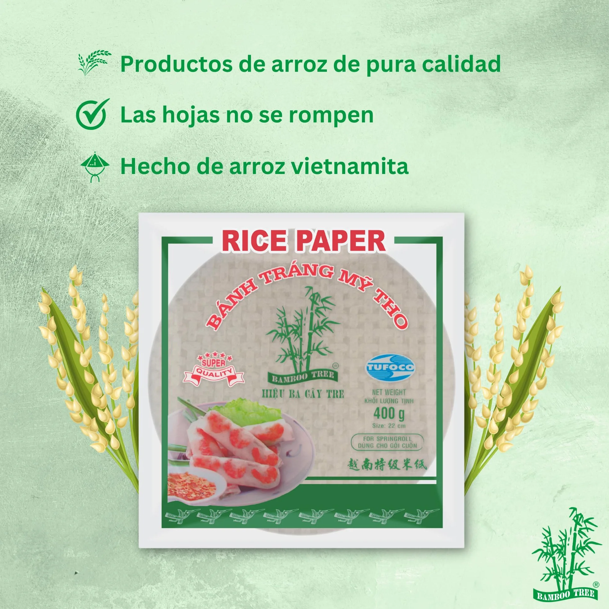 BAMBOO TREE Papel de Arroz 22 cm Cuadrado 400 GR