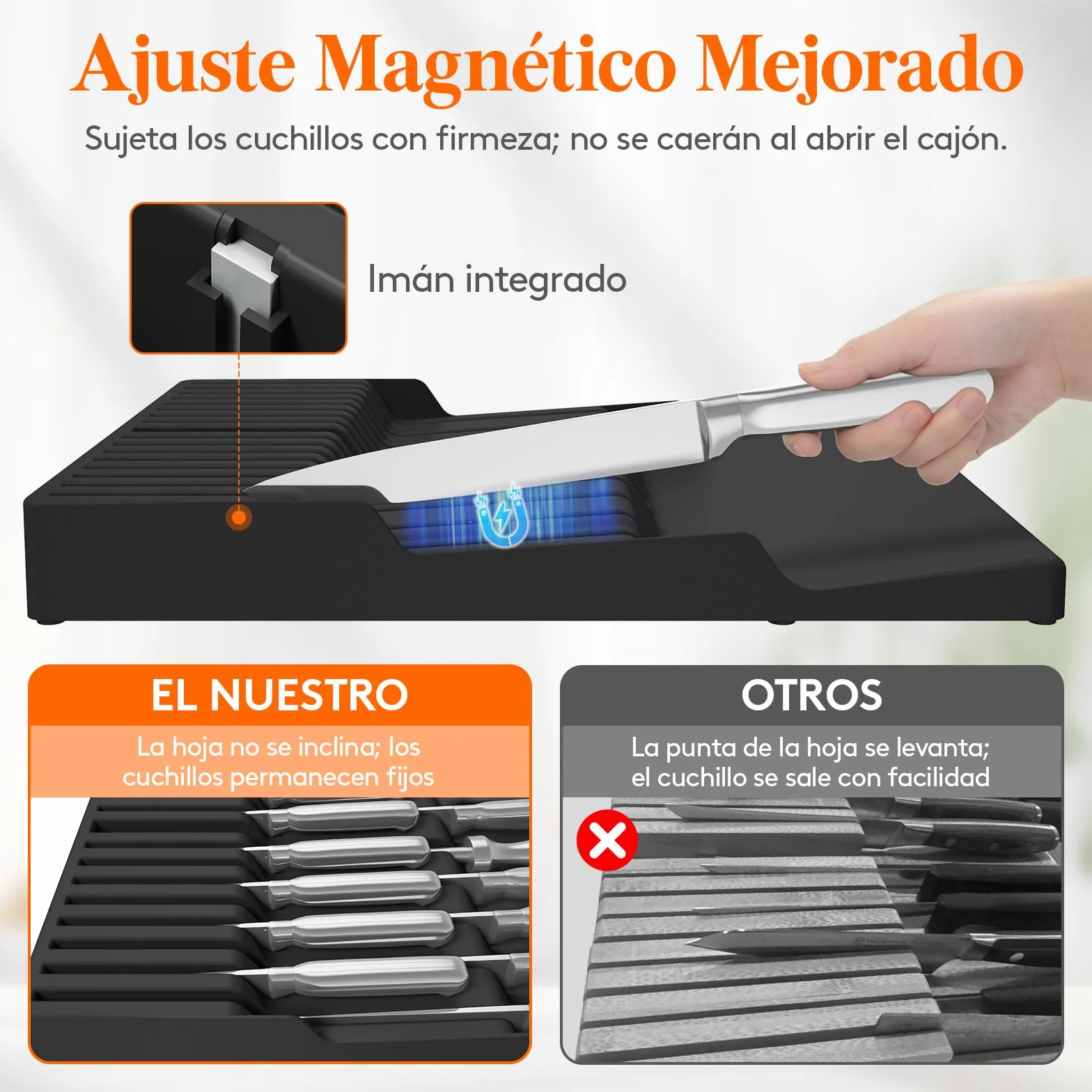 Lifewit Organizador Cuchillos Cajon, Porta Utensilios de Cocina para 16 Cuchillos y Afilador, Bloque Plastico para Cuchillo de Chef y Bistec, Almacenamiento Negro