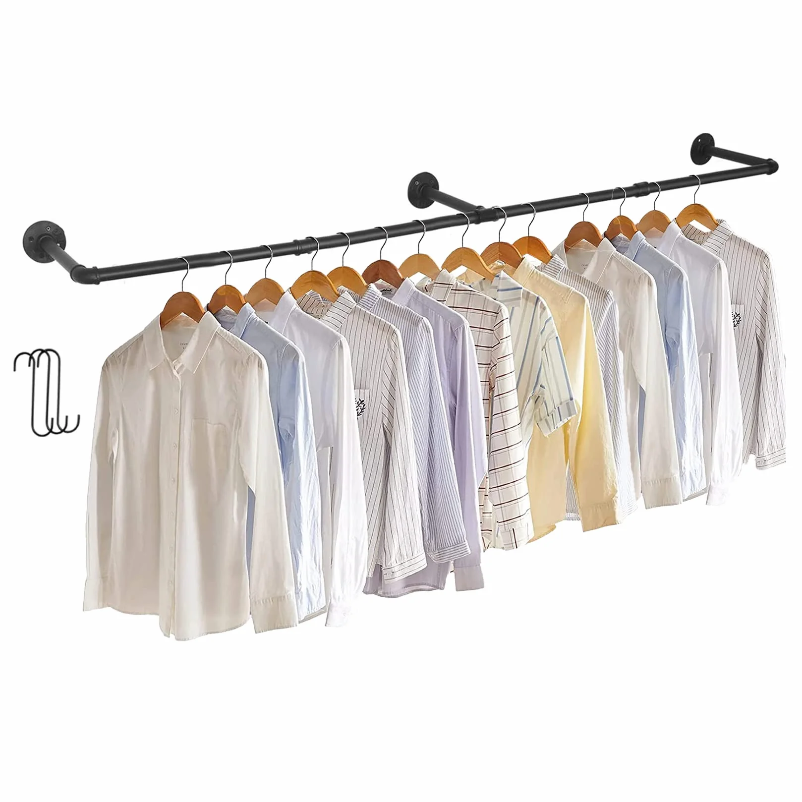 unho Perchero de Pared Industrial, Barra Perchero de Tubo Vintage Desmontable de Longitud Ajustable 90-180cm Carga hasta 30kg (Negro)