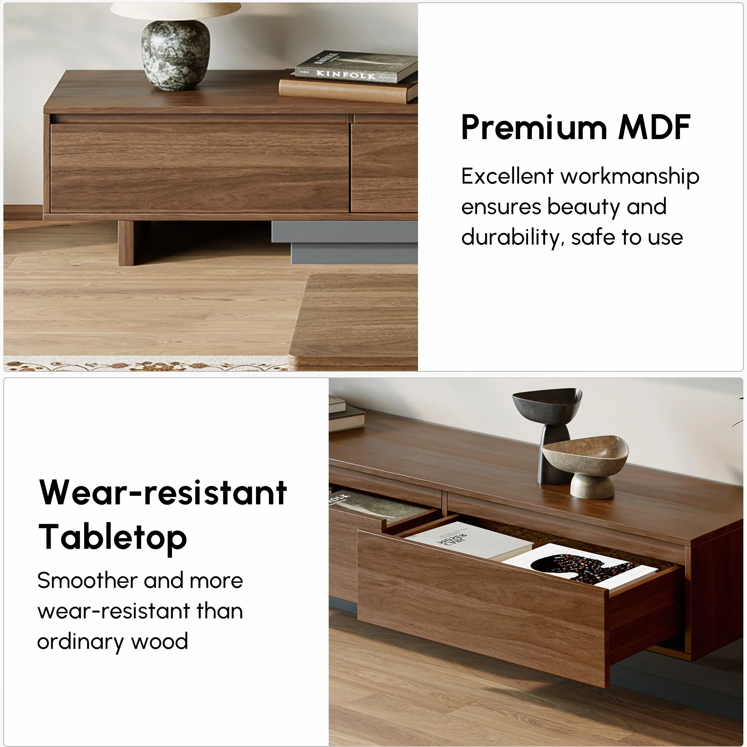 Homary Mueble TV Extensible 200–360 cm Mueble TV salón Moderno con 3 cajones Soft-Close y diseño Extensible para Muebles de salón Flexibles, Nogal y Gris