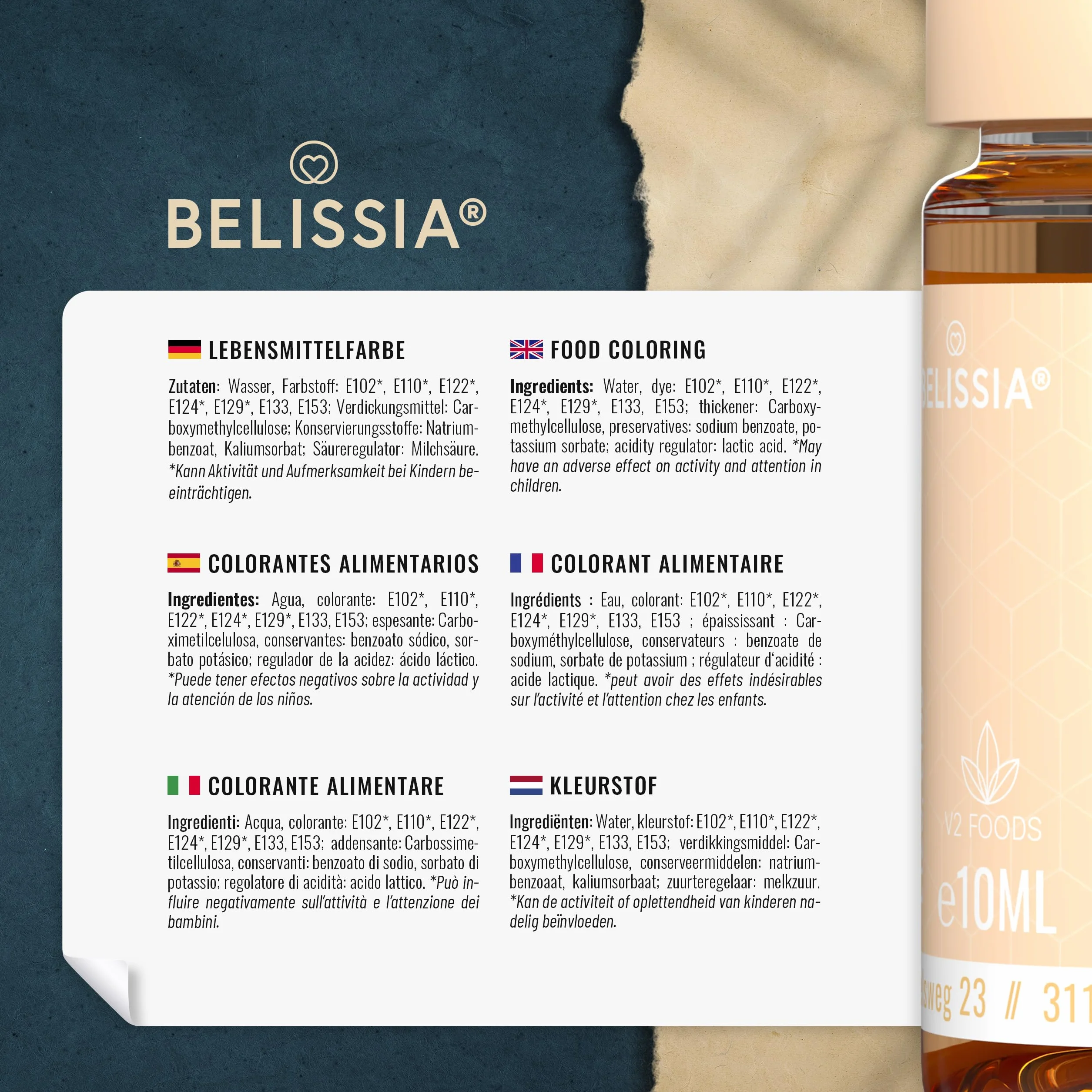 Belissia Colorante Alimentario Set 8x10ml Líquido Concentrado para Hornear, Cocinar, Fondant y Manualidades