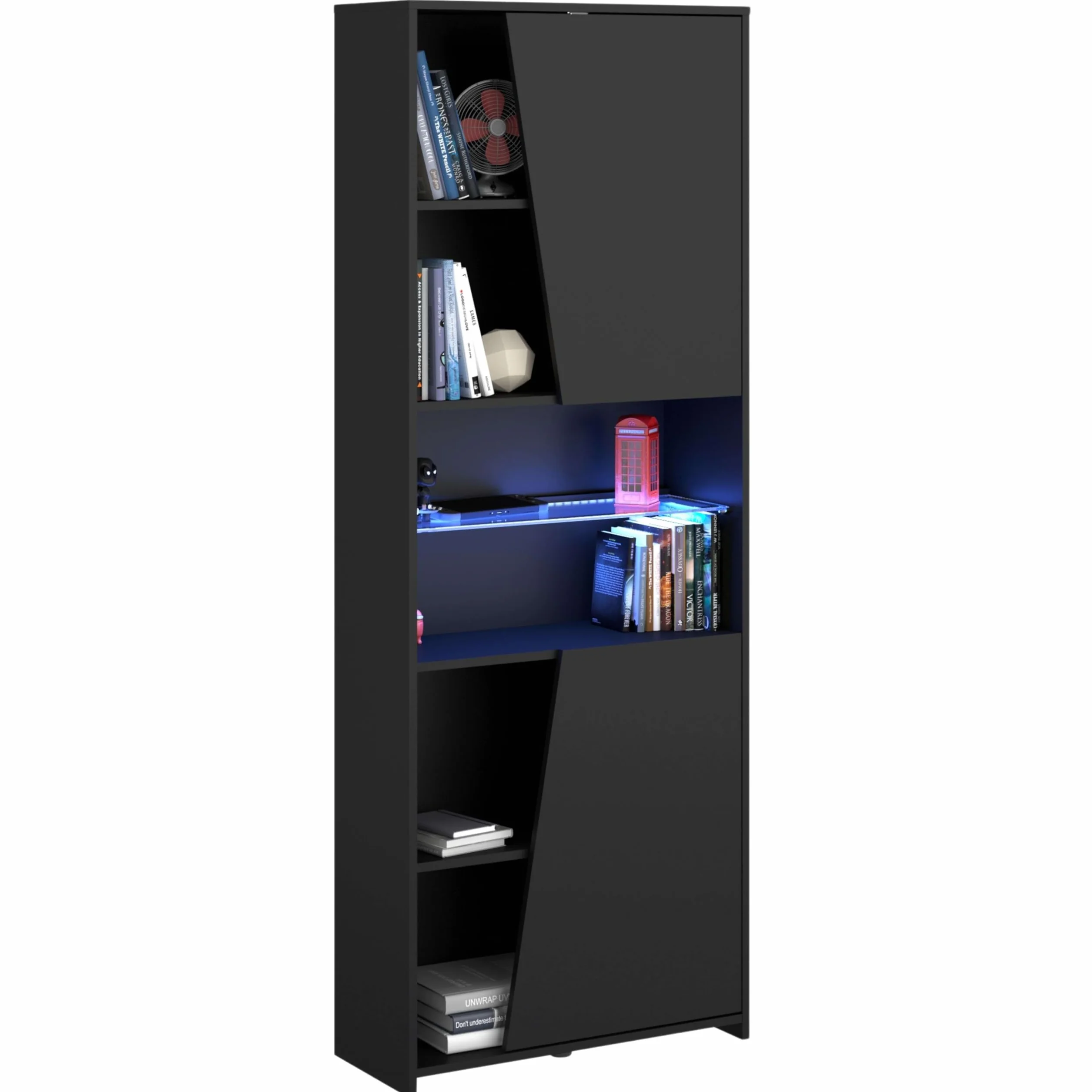 Miroytengo Estantería Gaming con LED incluido color negro librería gamer 6 estantes estilo moderno mueble 180x67x28 cm