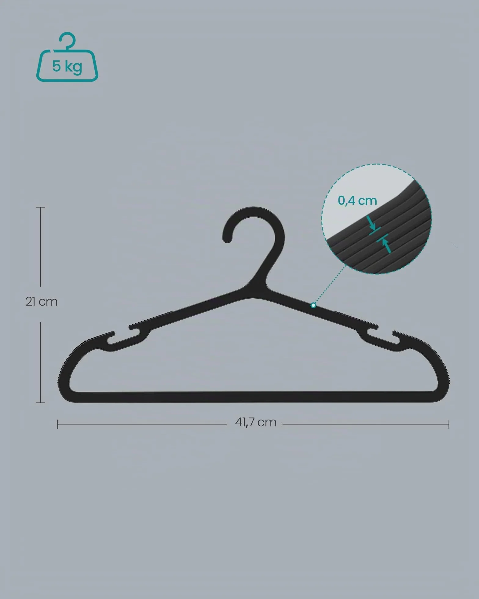 SONGMICS Perchas de Plástico con Muescas de Hombro Anchas, 41,7 cm, Juego de 50, Negro Tinta
