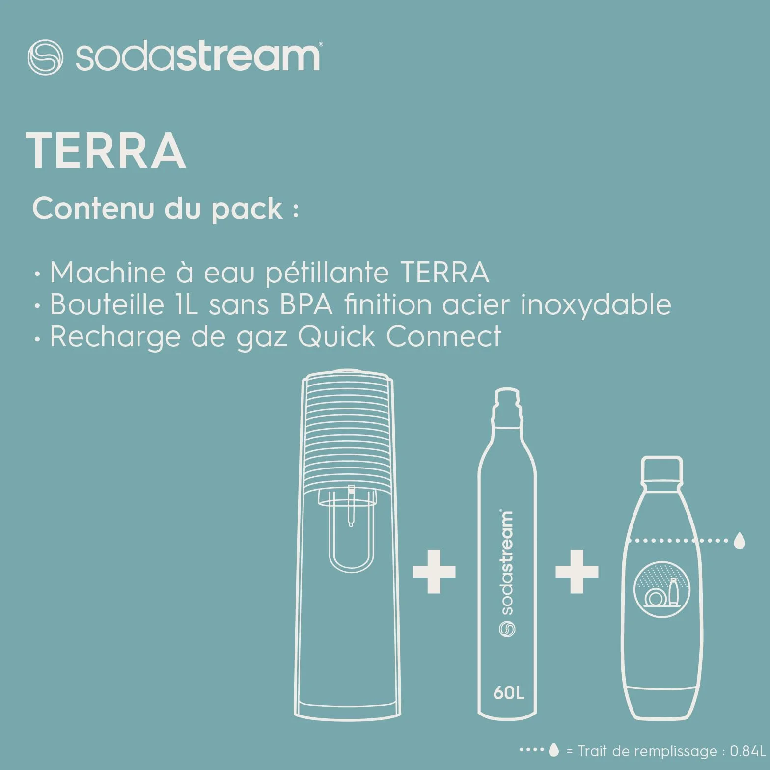 SodaStream TERRA Máquina de agua con gas acero inoxidable 1 L negra + recarga de gas 60 L
