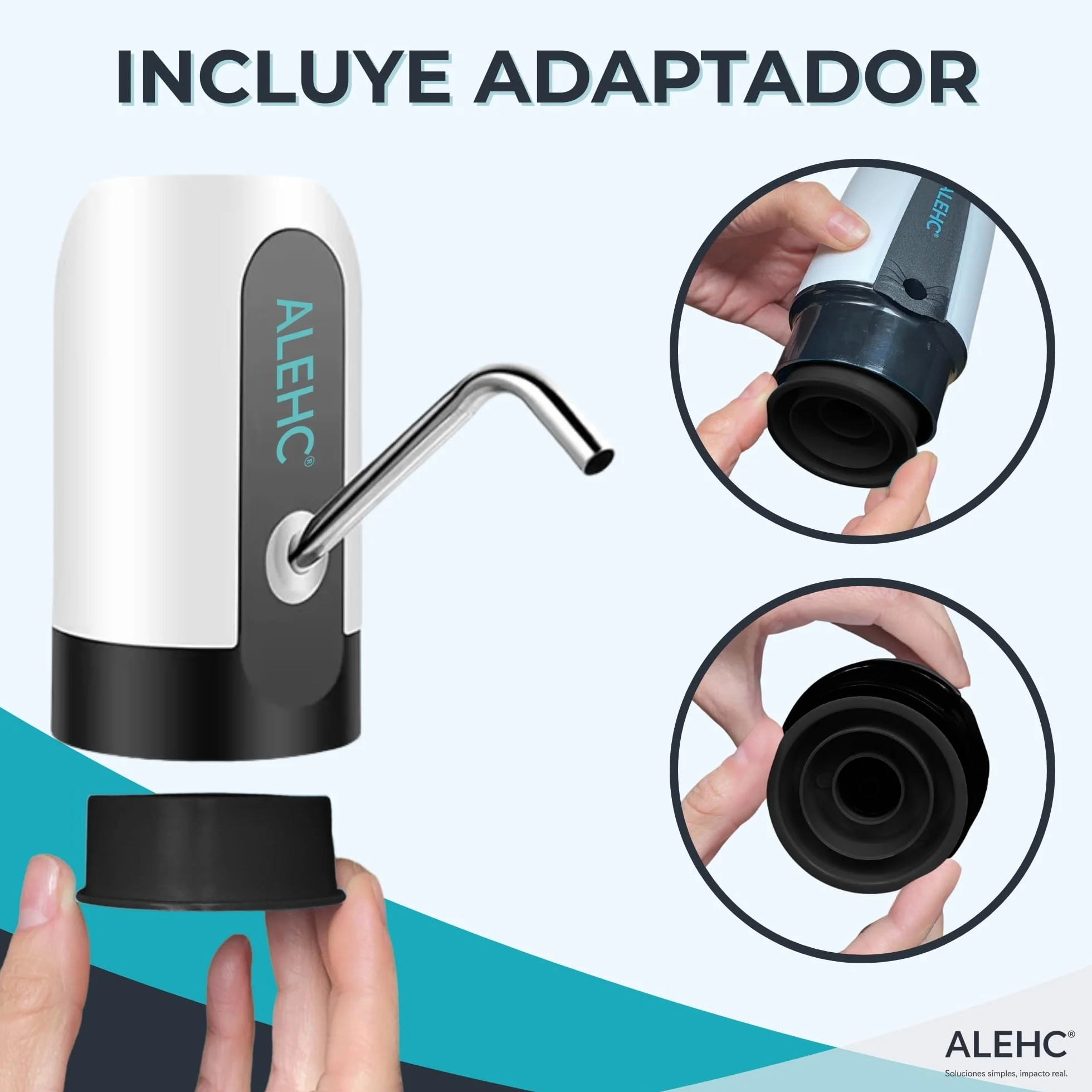 ALEHC® Dispensador de Agua Eléctrico para Garrafas - 8-20L – Bomba de Agua Recargable USB-C con Manguera de Silicona Alimentaria y Adaptador – Portátil para Casa, Oficina, Camping – Sin BPA