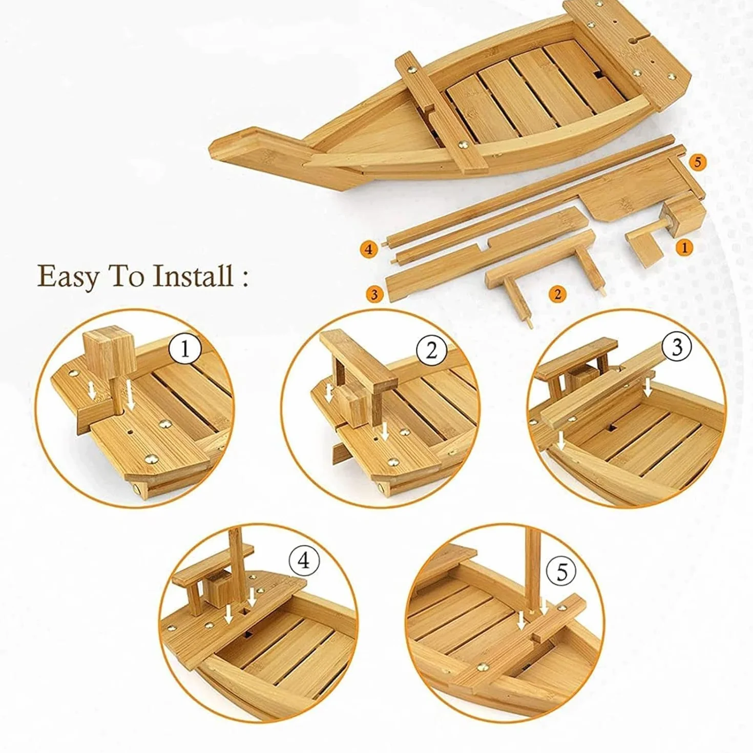 Barco De Bambú JaponéS para Sushi, Contenedor para SalmóN Y Marisco En Forma De Barco, Plato Grande para Servir Hielo Seco, para Restaurante O Plato Casero