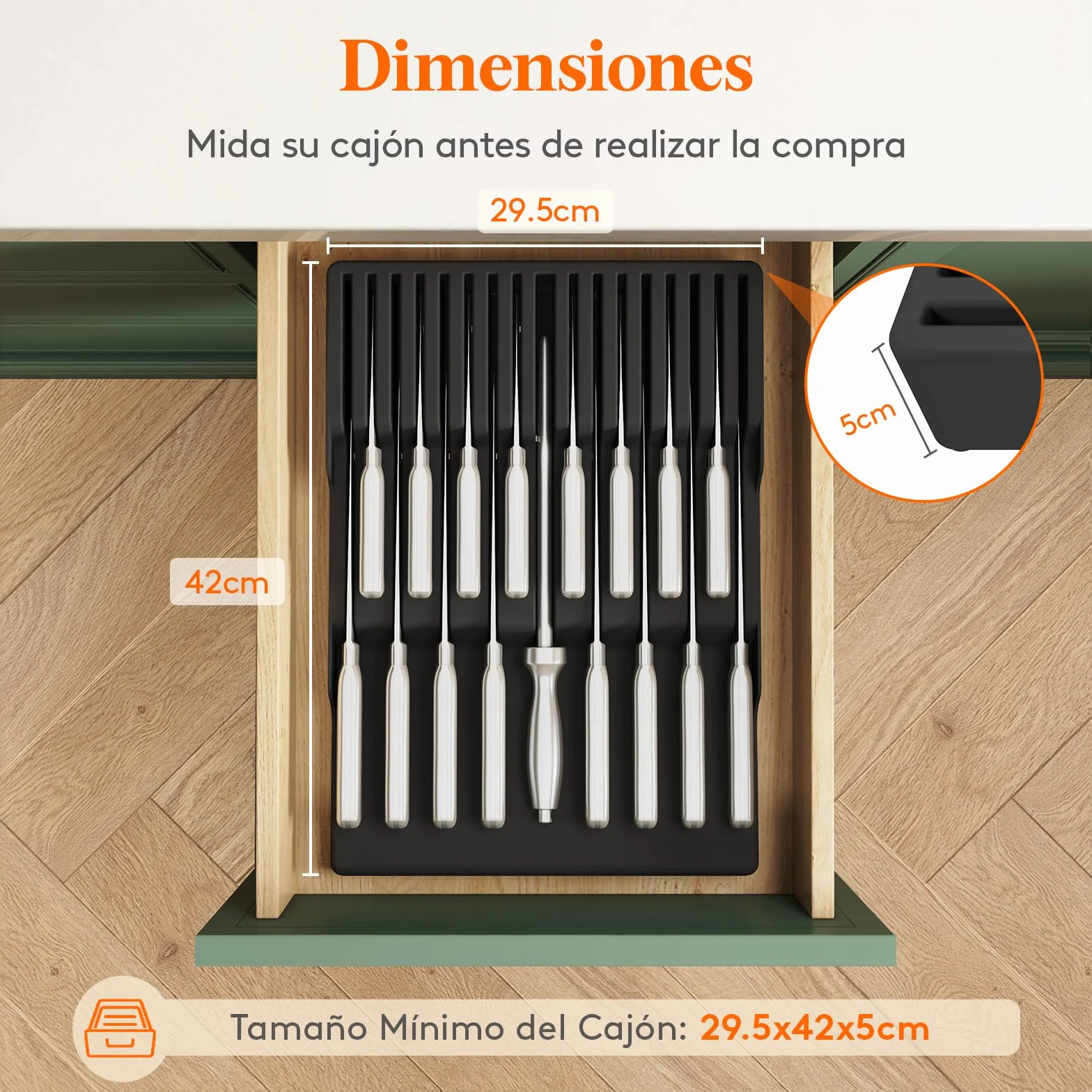 Lifewit Organizador Cuchillos Cajon, Porta Utensilios de Cocina para 16 Cuchillos y Afilador, Bloque Plastico para Cuchillo de Chef y Bistec, Almacenamiento Negro