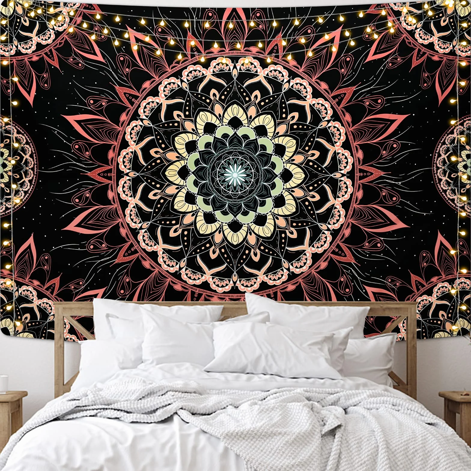 Yugarlibi Mandala Tapiz de Pared Bohemio Rosa Loto 150 x 130 cm