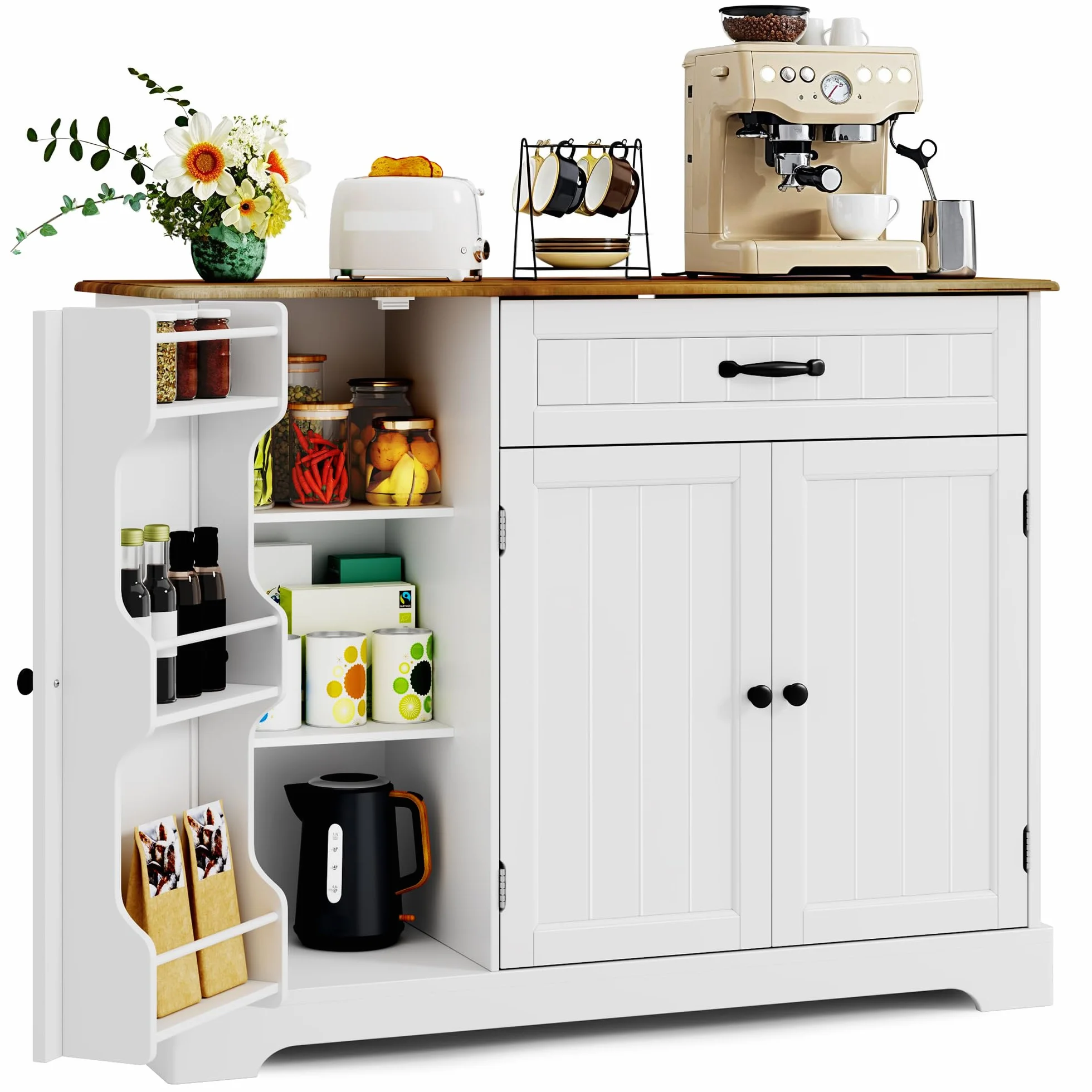 Xbro Aparador de Cocina con Cajón y Puertas, Mueble Auxiliar de Almacenaje con Estantes, para Cocina, Salón o Comedor, de Estilo Moderno, 105×40×84,5 cm