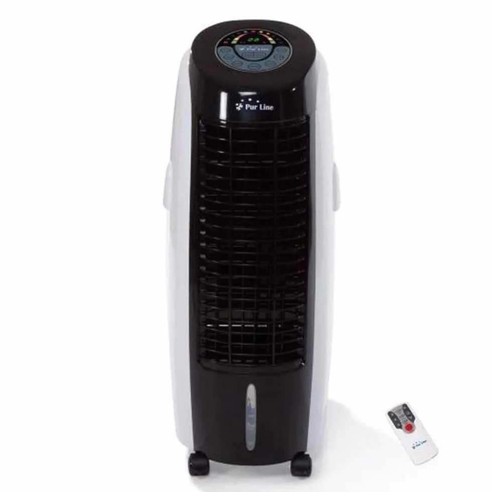 PUR LINE | Climatizador Evaporativo Digital Gran Capacidad Panel LED, 6 Velocidades, Ionizador, Temporizador de 24h, Rejilla Motorizada, Control Remoto y Tanque 15 Litros –