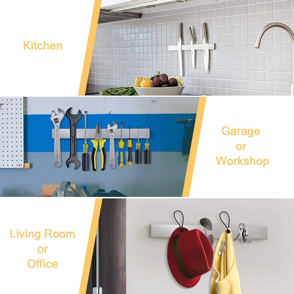 SMART&COOL Soporte magnético para cuchillos de pared, 25 cm, de acero inoxidable, con imán extra fuerte para cuchillos, utensilios de cocina y herramientas