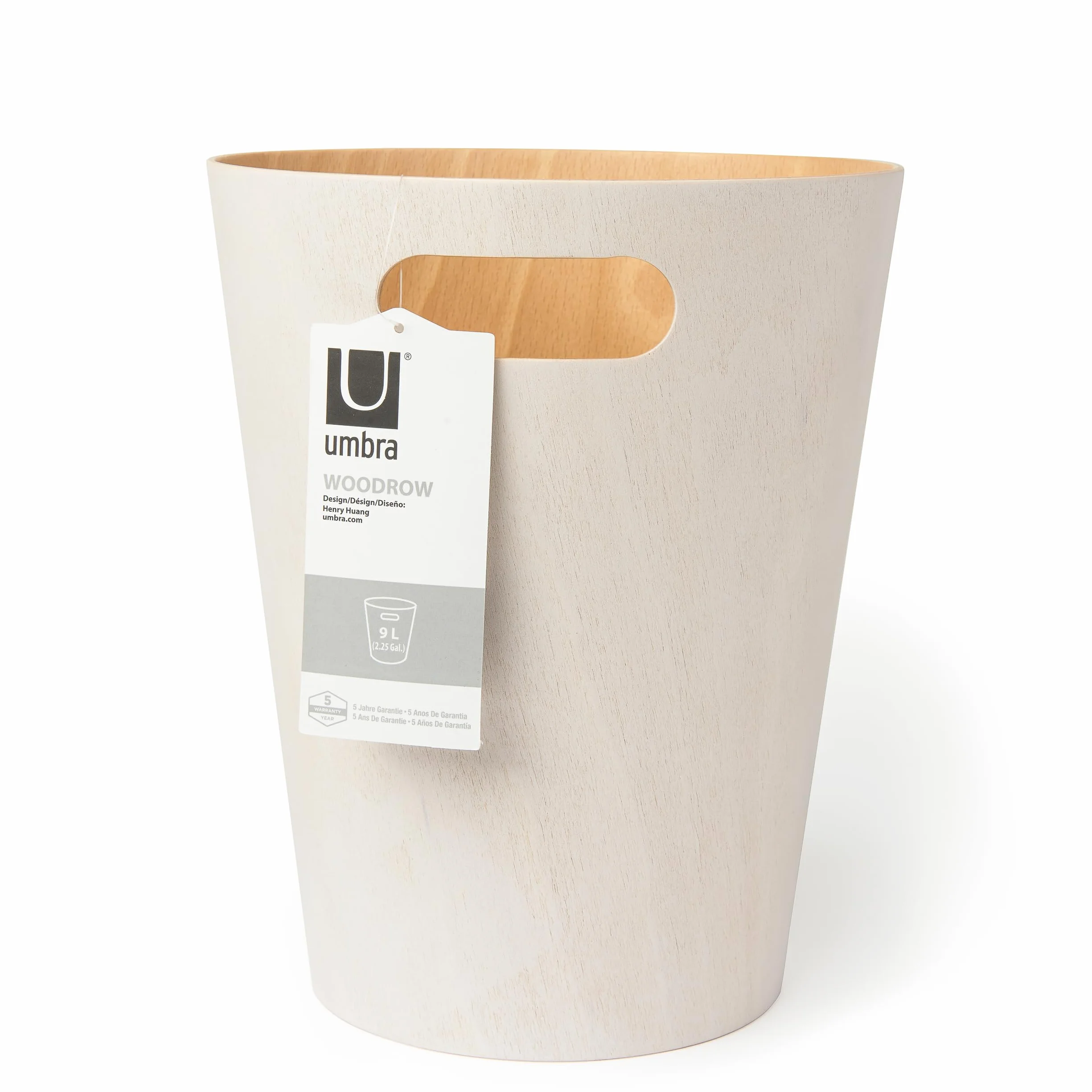 Umbra Woodrow Cesto de basura, con capacidad de 7.5 l, Blanco/Natural