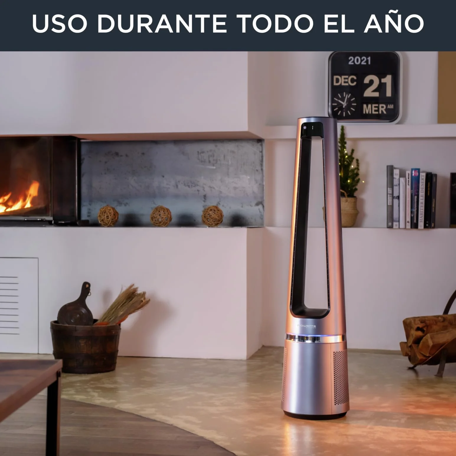 Rowenta 2 en 1 Purificador de Aire y Ventilador, 12 Velocidades, Oscilación, Filtra Partículas Finas hasta el 99,95%, Silencioso, Mando a Distancia, Plata, Eclipse, QU5030